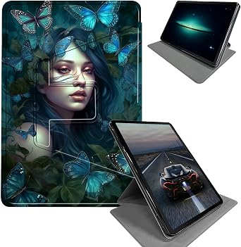 for 10.2" Kindle Scribe 2024/2022 Release & Kindle Signature Edition E-Reader Case-360 Rotating Folding Stand Protective Cover with Auto Sleep/Wake,Blue Purple Butterfly