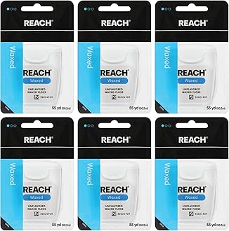 Reach Waxed Dental Floss Bundle | Effective Plaque Removal, Extra Wide Cleaning Surface | Shred Resistance & Tension, Slides Smoothly & Easily, PFAS FREE | Unflavored, 55 YD, 6pk