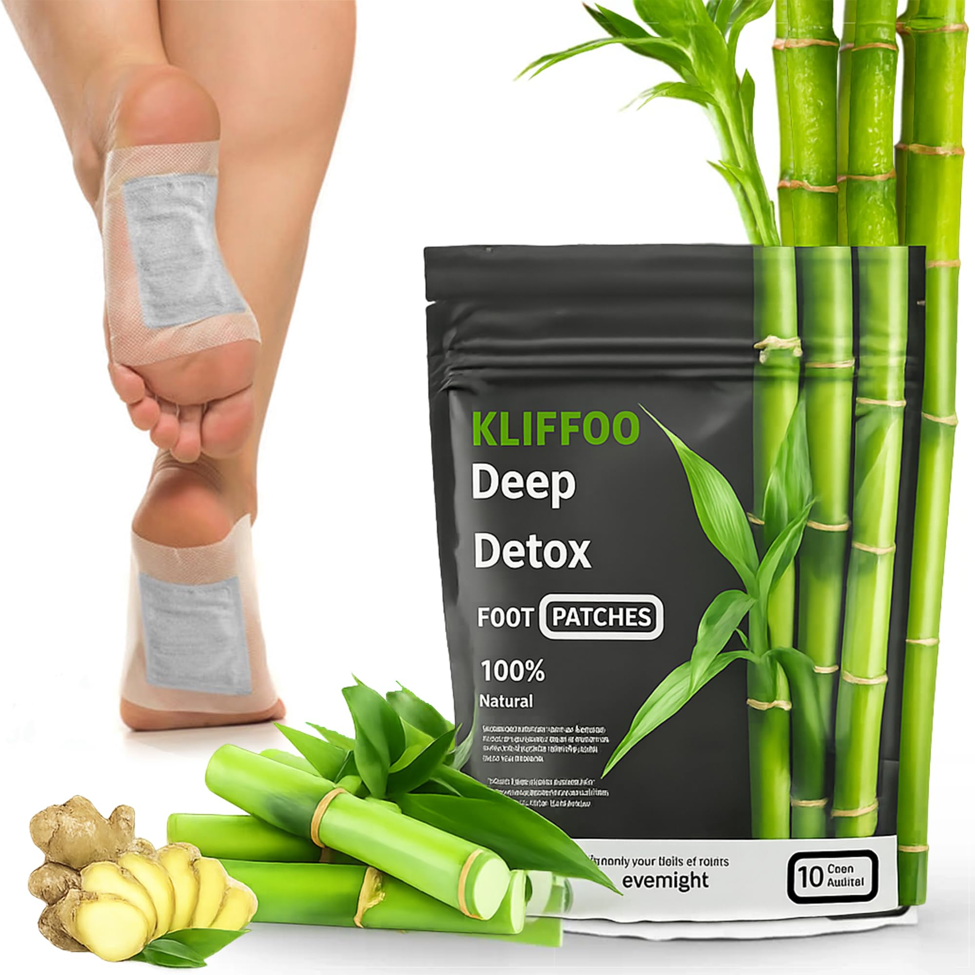 KLIFFOO Deep Cleansing Detox Foot Pads with Bamboo Vinegar and Ginger for Toxins Removal, Pain Relief, Better Sleep, Blood Circulation and Detoxification for Men and Women, Natural Acupoint Micro-Massage Technology (30)