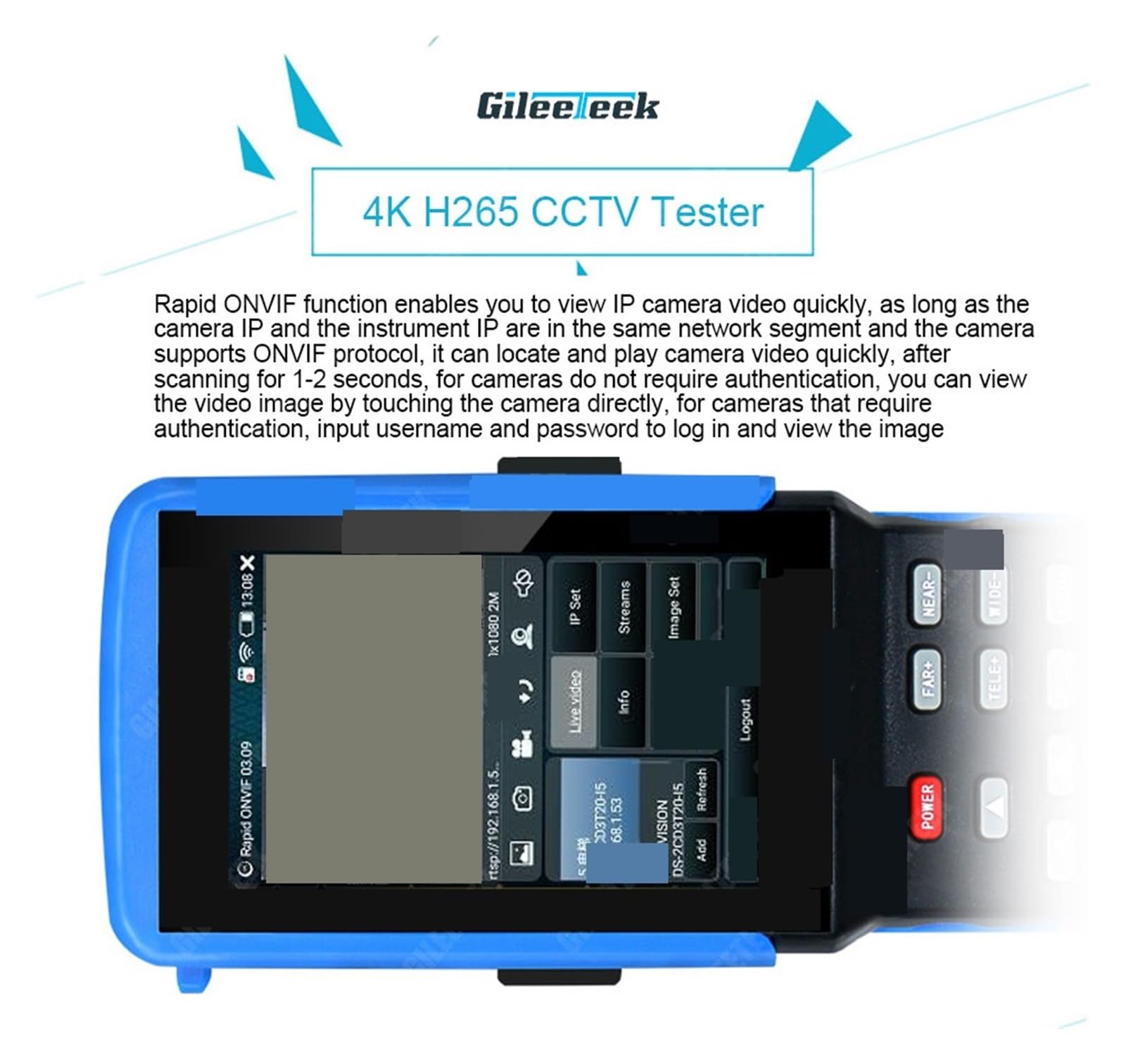 Tester CCTV IPC9310SN Display Da 4,5 Pollici Touch Screen Tester For Telecamera Strumento RS485 Controllo PTZ POE UTP Tester For Cavi Strumento For Test Telecamera IPC rileva telecamere di rete(Tester