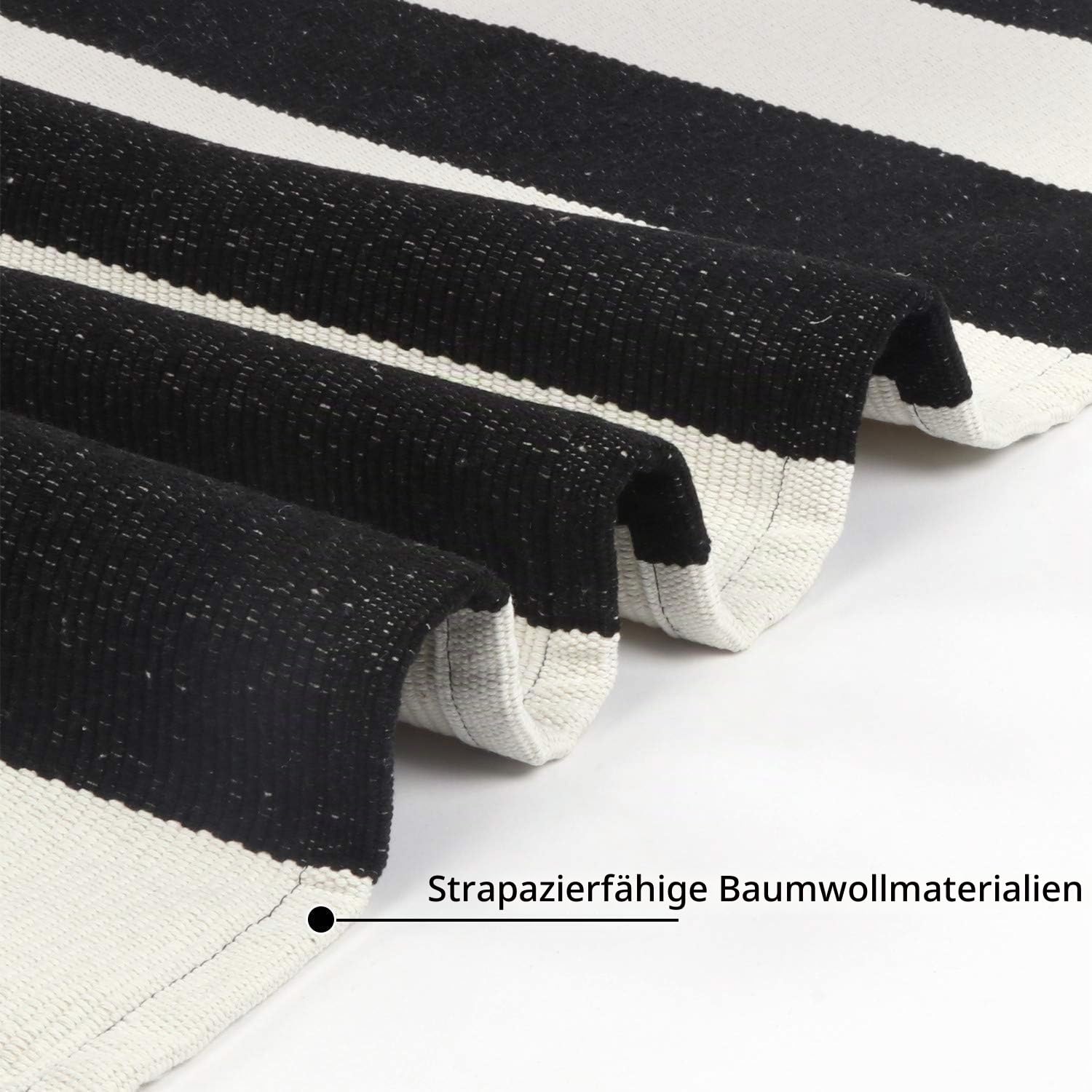 LEEVAN Schwarz und Weiß Outdoor-Teppich, 60x122 cm, waschbarer Veranda-Teppich, gestreift, für den Innenbereich, Fußmatte, gewebter Diele, Überwurf, Läufer, Teppiche für Eingang/Badezimmer/Waschküche