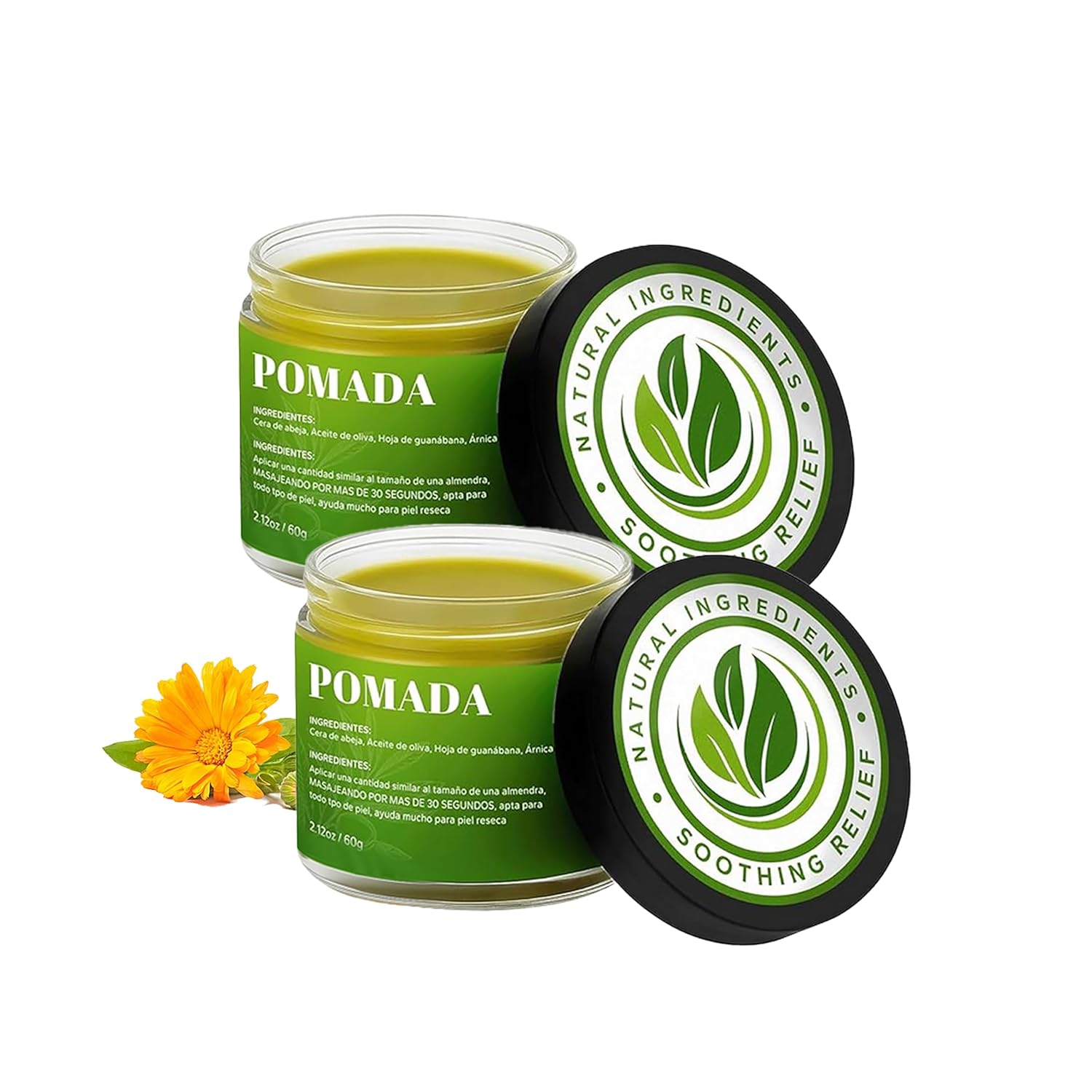 Pomada, Pomada Para Dolor Muscular - Natural Herbal Artesanal Joint Cream with Arnica, Olive Oil, Soursop Leaf, Beeswax, Maximum Strength Comfort Ointment for Muscle, Foot 2.12OZ / 60G （2）