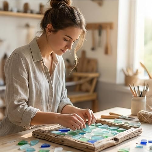 Miniatura 8 de Sukh 15 OZ de vidrio de mar esmerilado - Rellenos de jarrón de vidrio de mar para manualidades, vidrio de playa en grandes piezas para la playa