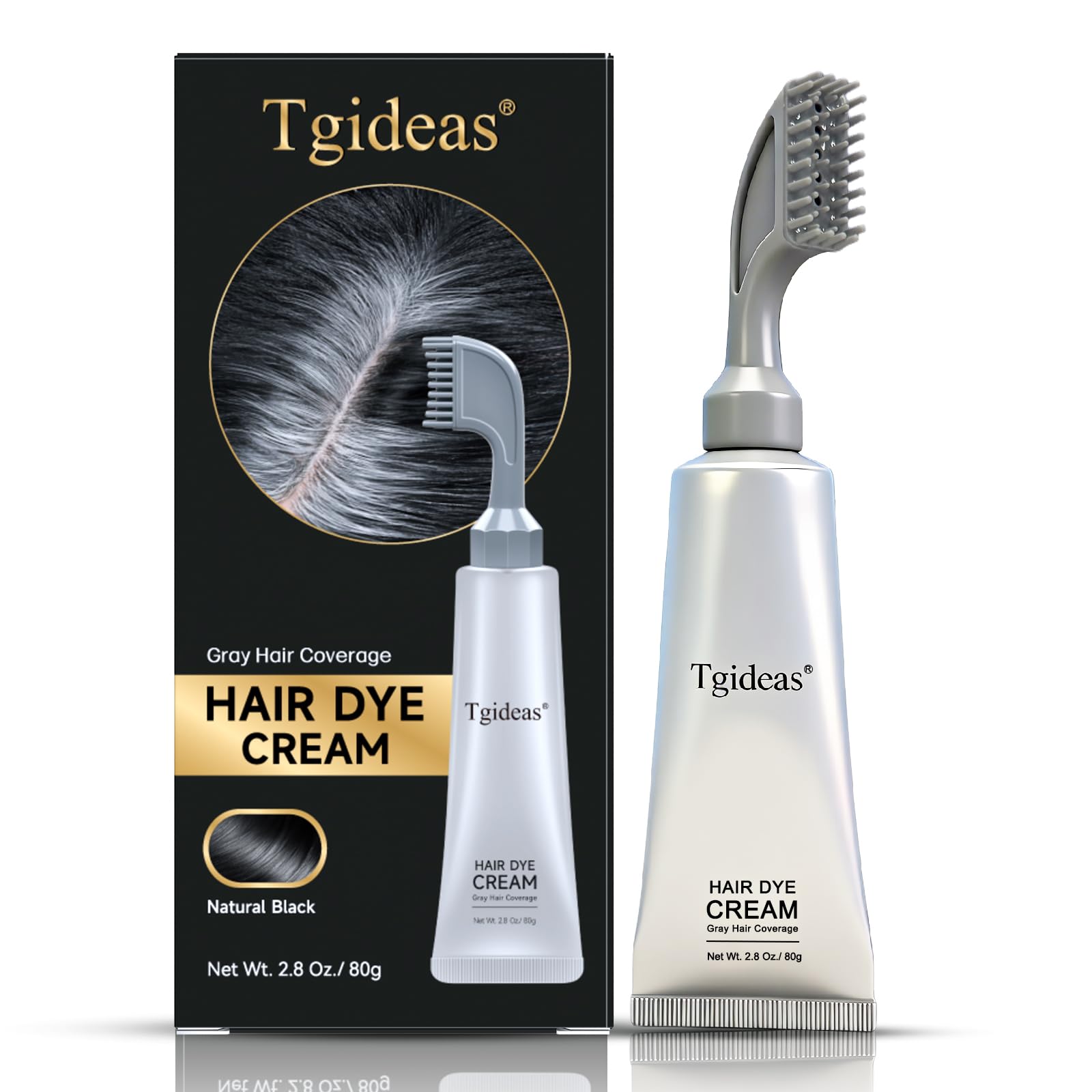 Photo 1 of *4/5/2029* Tgideas Hair Dye Cream Comb with Natural Plant Extract, Root Touch Up Hair Color, Ammonia Free for Men & Women, Easy No Mix Gray Coverage, No Bleaching, All Types, Natural Black, 2.8Oz, 1 Kit