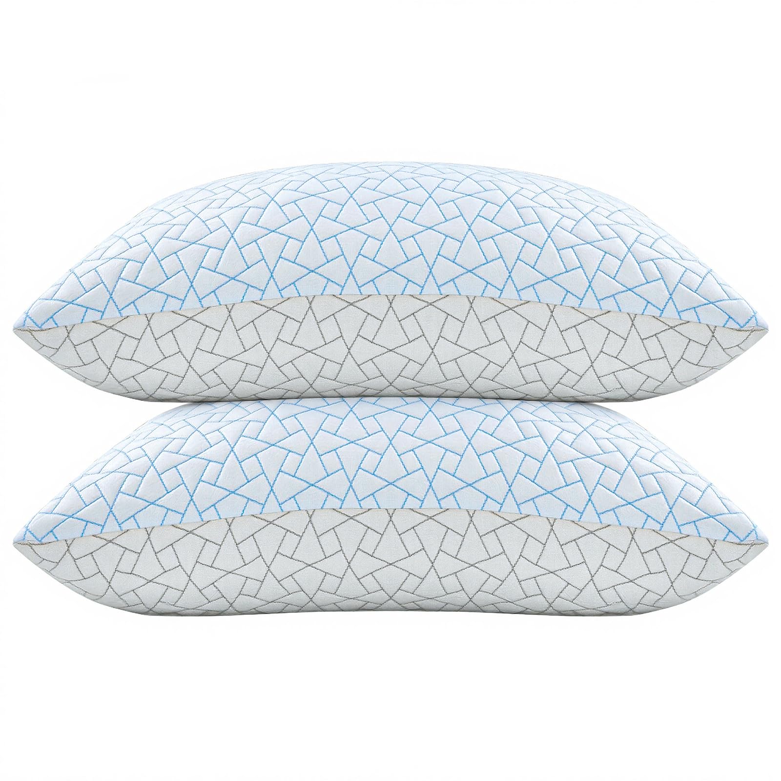 A-Pce Blue Pillows 2 Pack (66X51cm) For All Sleepers, Hypoallergenic Microfiber-Filled Shredded Memory Foam Pillow, Adjustable Loft Hotel Pillows With Removable Pillowcase