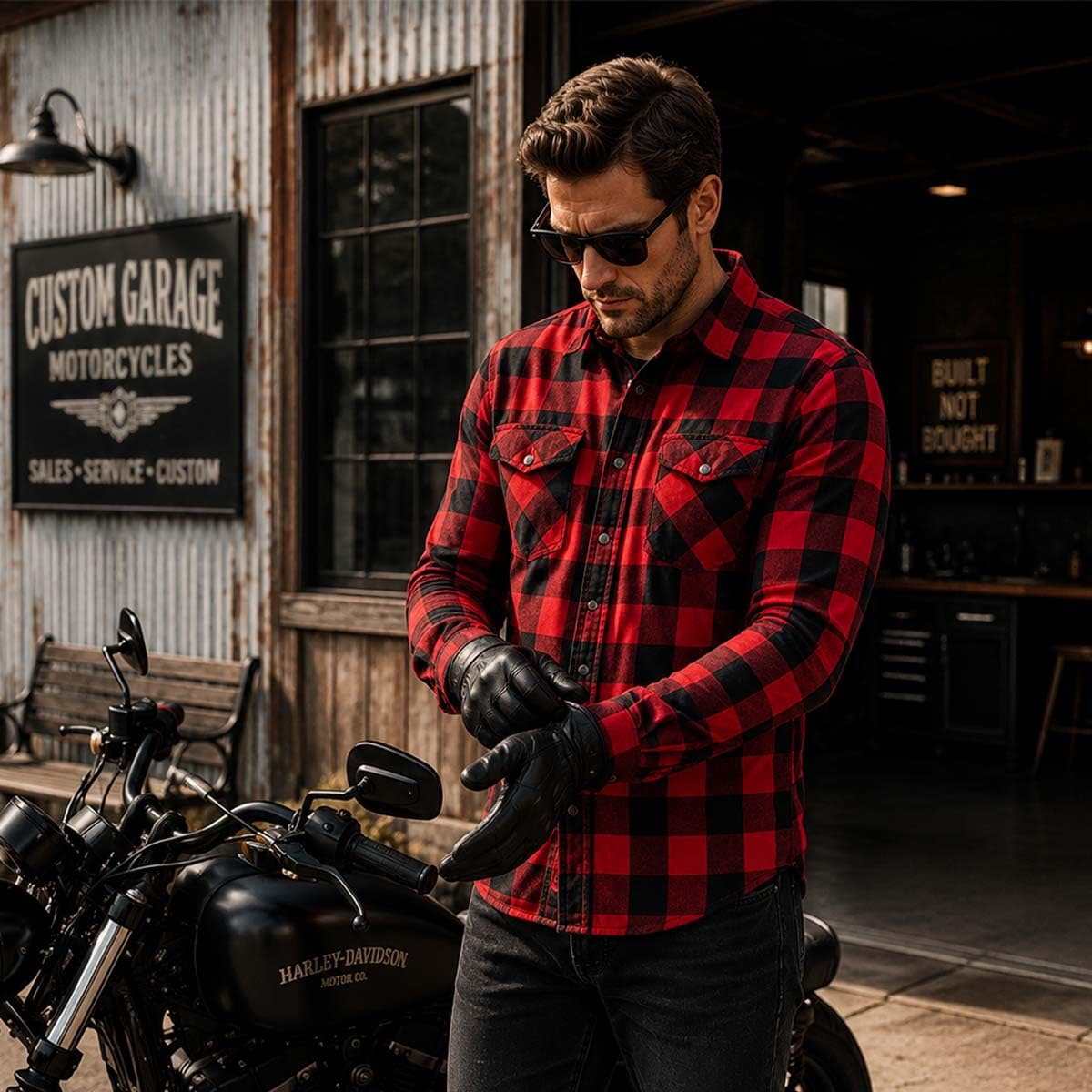 Milwaukee Leather MPM1631 - Camisa de Motociclista de Franela blindada CE para Hombre