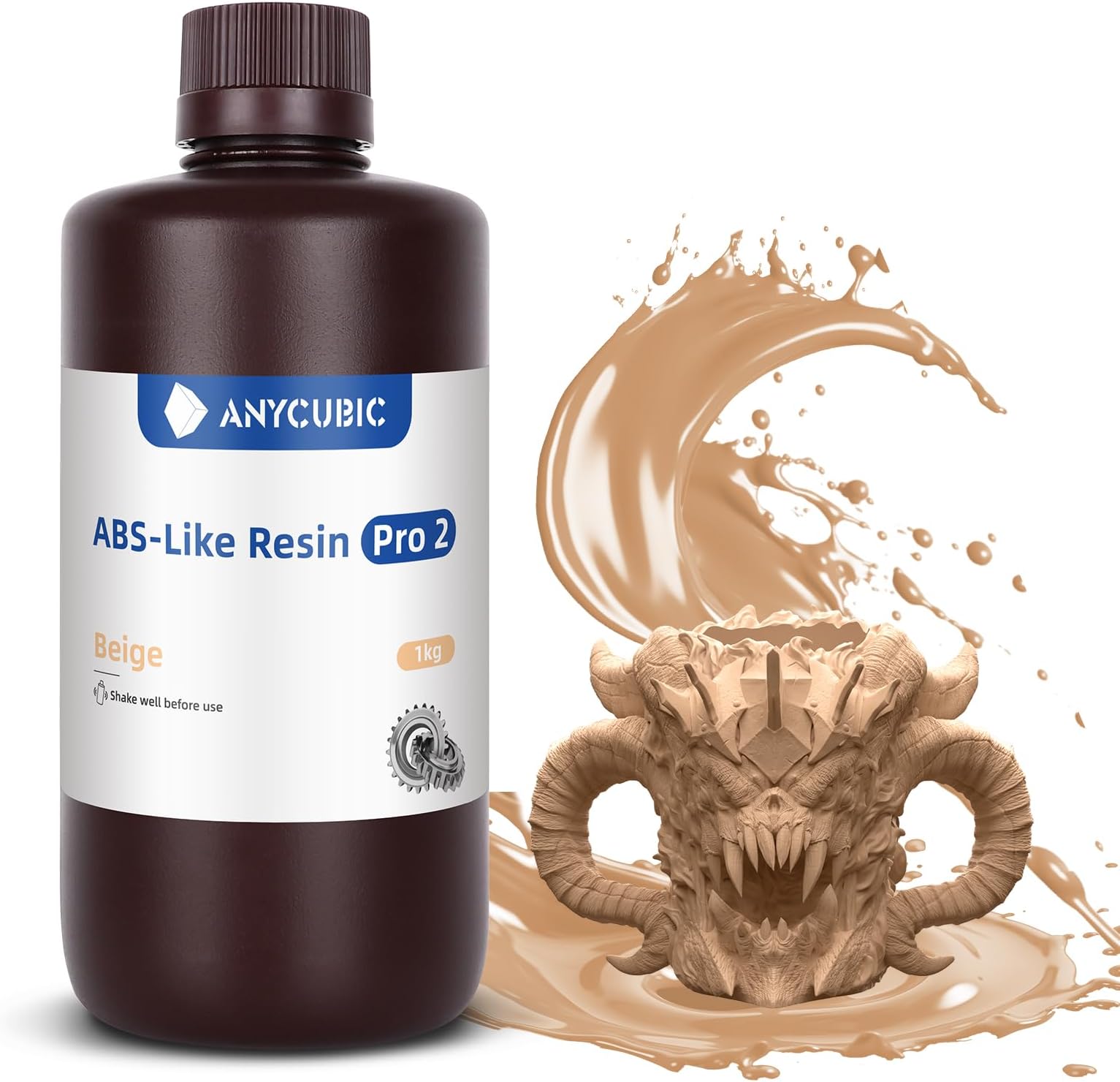 ANYCUBIC ABS-Like Resin Pro 2, 3D Printer Resin with Enhanced Strength and Toughness, High Precision and Minimal Shrinkage 3D Resin (1kg, Beige #)