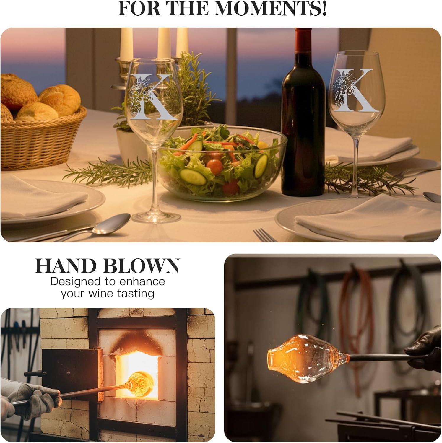 Personalized Wine Glass Gift Set for Women Monogrammed A-Z Wine Glass Customized Keychain Gift Initial Christmas Birthday Gifts set for Her Mom Friend Sister Wife Daughter boss lady-Letter K - Image 7