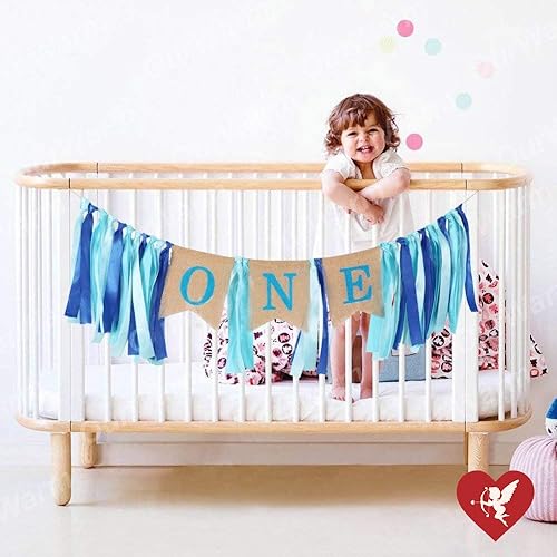 Miniatura 3 de SS Cohen Decoraciones de primer cumpleaños, pancarta de primer cumpleaños de bebé, cartel de arpillera para silla de bebé para decoración de primer