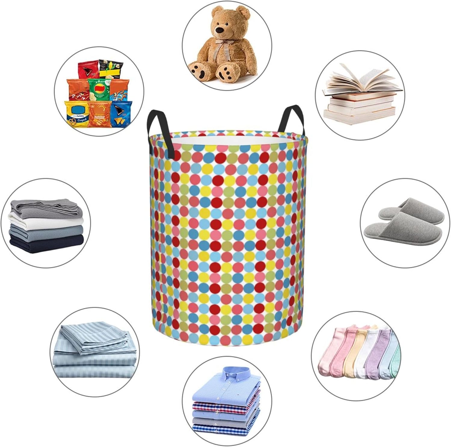 Large Laundry Hamper, Colorful Dots Laundry Basket Collapsible & Waterproof Storage Basket for College Dorm, Family Essentials