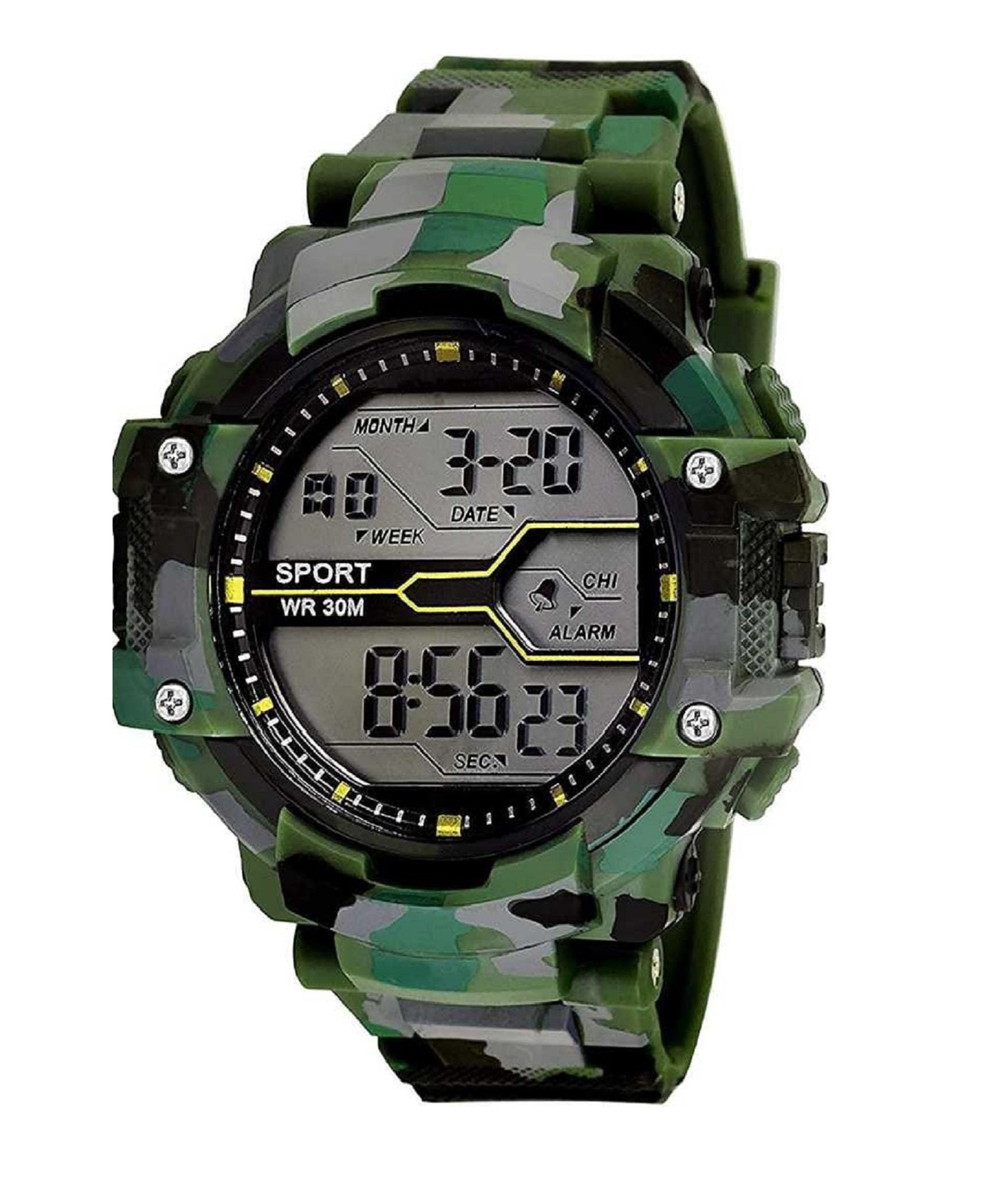 Shocknshop Silicone Digital Sports Multi Functional Green Army Watches For Men Boys (White Dial & Green Strap) -Wch96, Green Band (B0CKNH23HY) Amazon Price History, Amazon Price Tracker