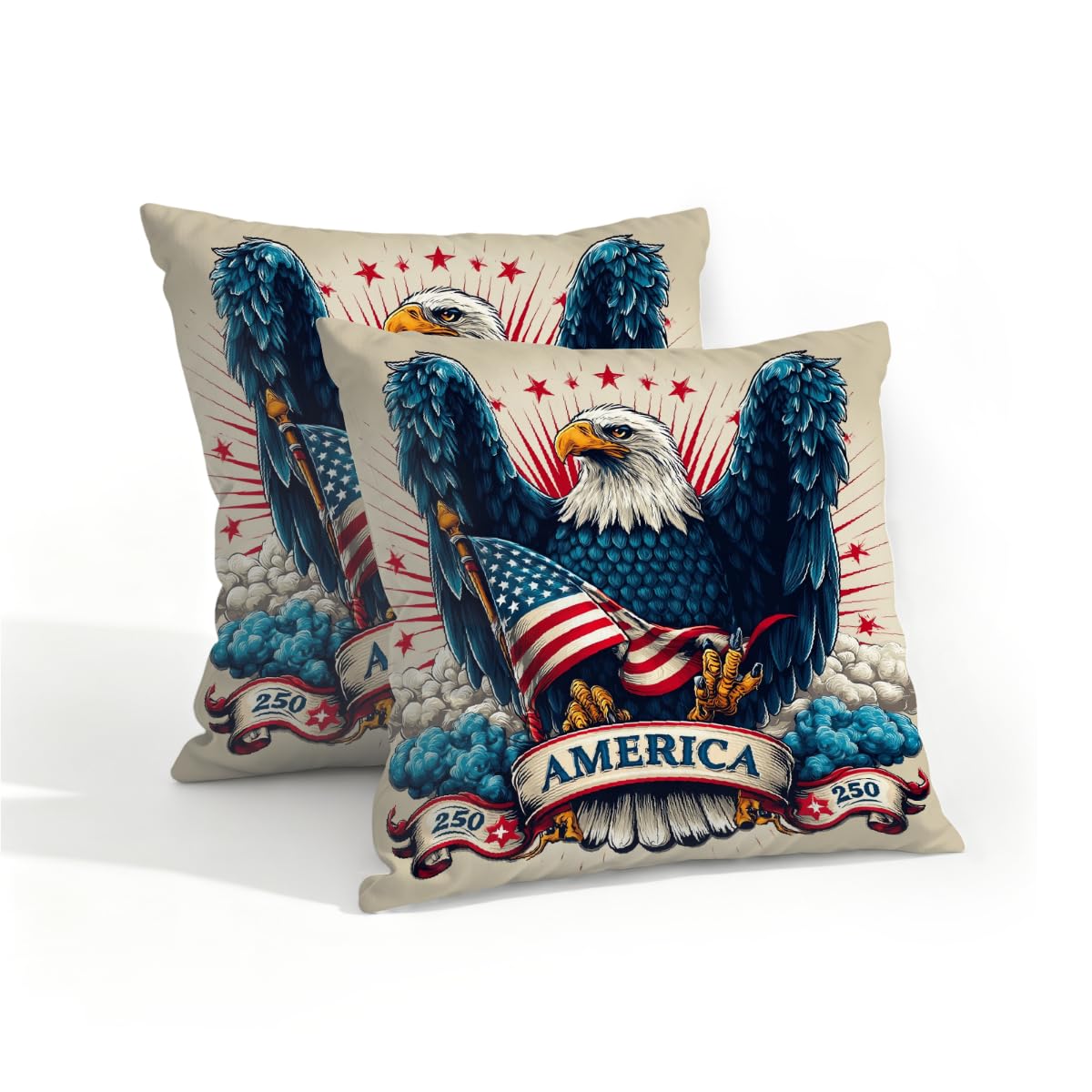 Outdoor Pillow Covers Waterproof Pillowcases 16x16in Set of 2 4th of July 250th Eagle USA Flag Decorative Throw Cushion Case for Couch Sofa Garden Patio Furniture