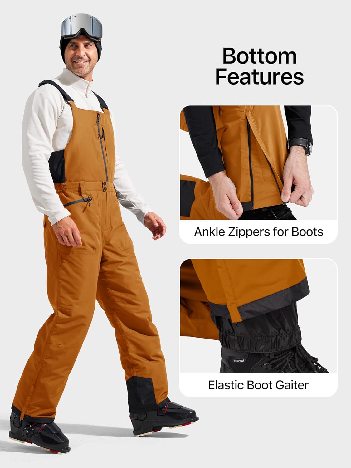 FREE SOLDIER Men's Insulated Waterproof Snow Bibs Ski Overalls - Image 7