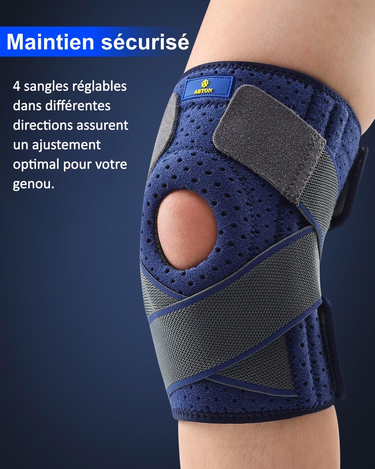 ABYON Genouillère Ligamentaire Genou, Attelle Genou Réglable avec Stabilisateurs Latéraux et Coussinet en Gel Ouvert pour Homme et Femme Ligamentaire, Déchirure du Ménisque, Haltérophilie et Course