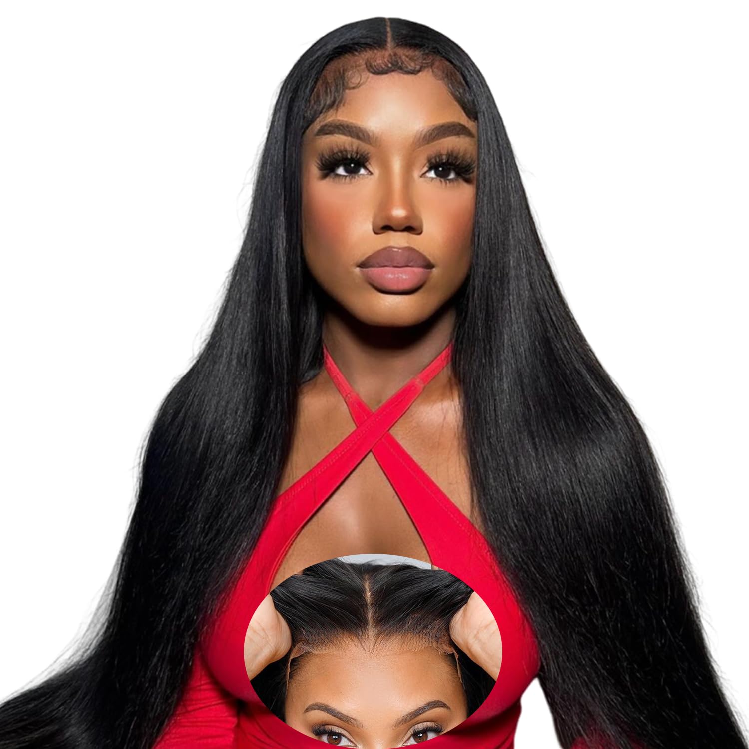 Mengkai 32 Inch Glueless Wigs Human Hair Pre Plucked Pre Cut HD Lace Front Wigs Straight Lace Front Wigs Human Hair Wear Go Glueless Straight 6X4 HD