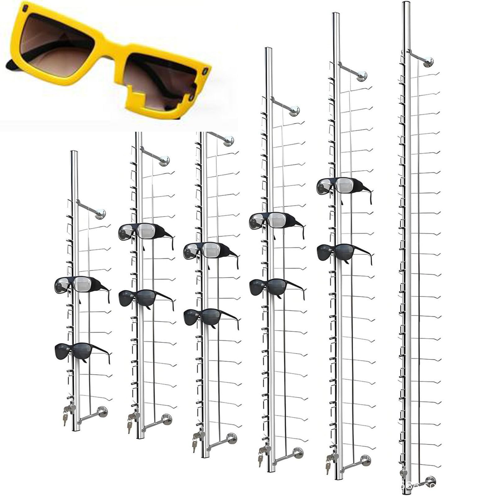 Espositore da Parete per Occhiali da Sole, 10 Pezzi con Serratura, Asta per Occhiali, Organizer per Occhiali da Lettura, espositore per Occhiali da Negozio 9pcs