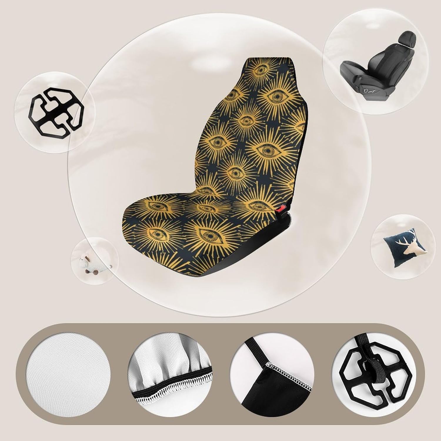 Gold Foil Evil Eye Car Seat Covers Automotive Seat Covers Car Seat Protector Auto Front Seats Protector for Most Cars 2PCS