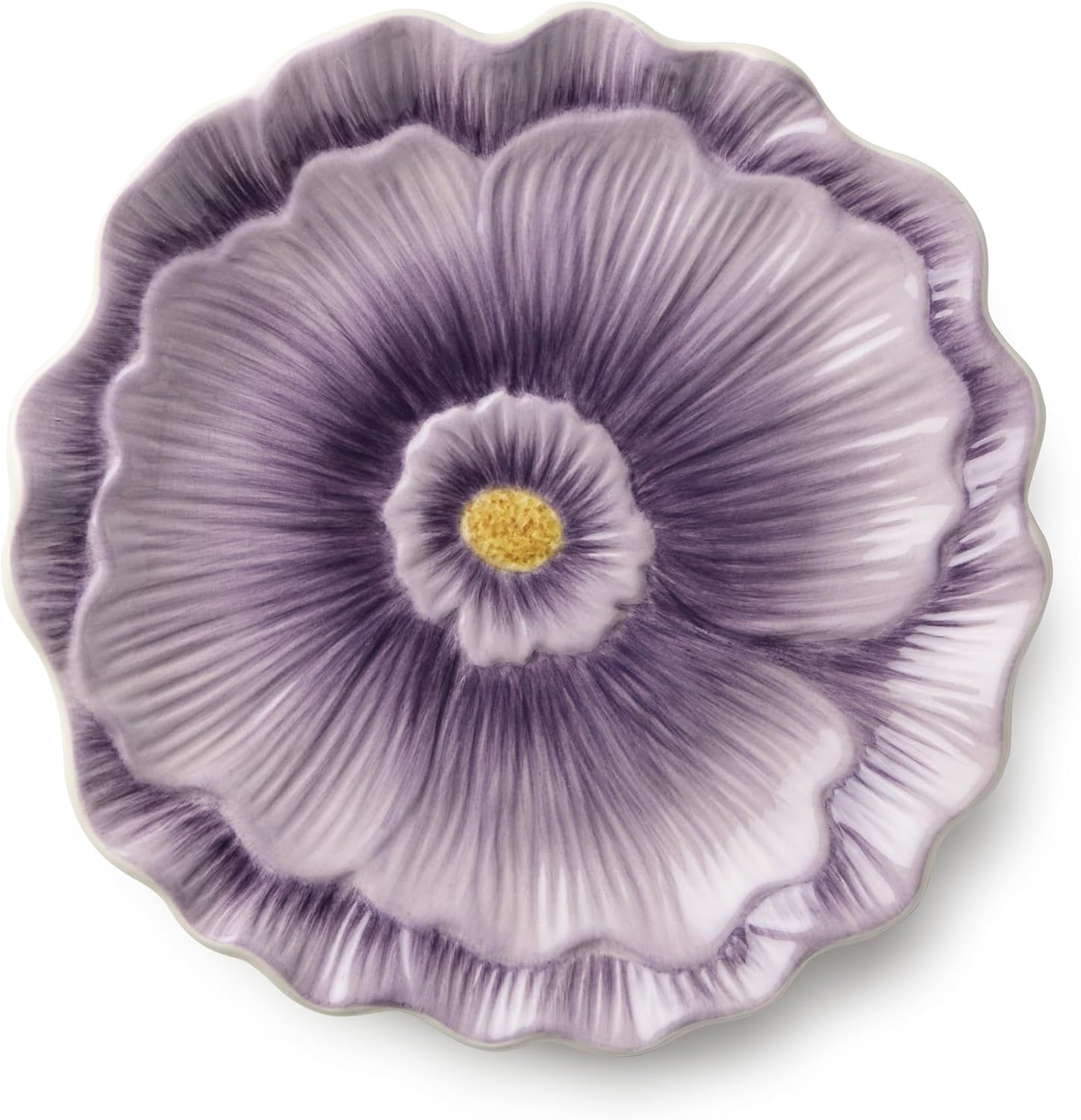 Wildflowers 3‑D Ceramic DESSERT/SALAD PLATES, SET OF 4, 6‑inch sculpted floral plates with raised petals and botanical detail, ideal for desserts, pastries, snacks, tea‑time