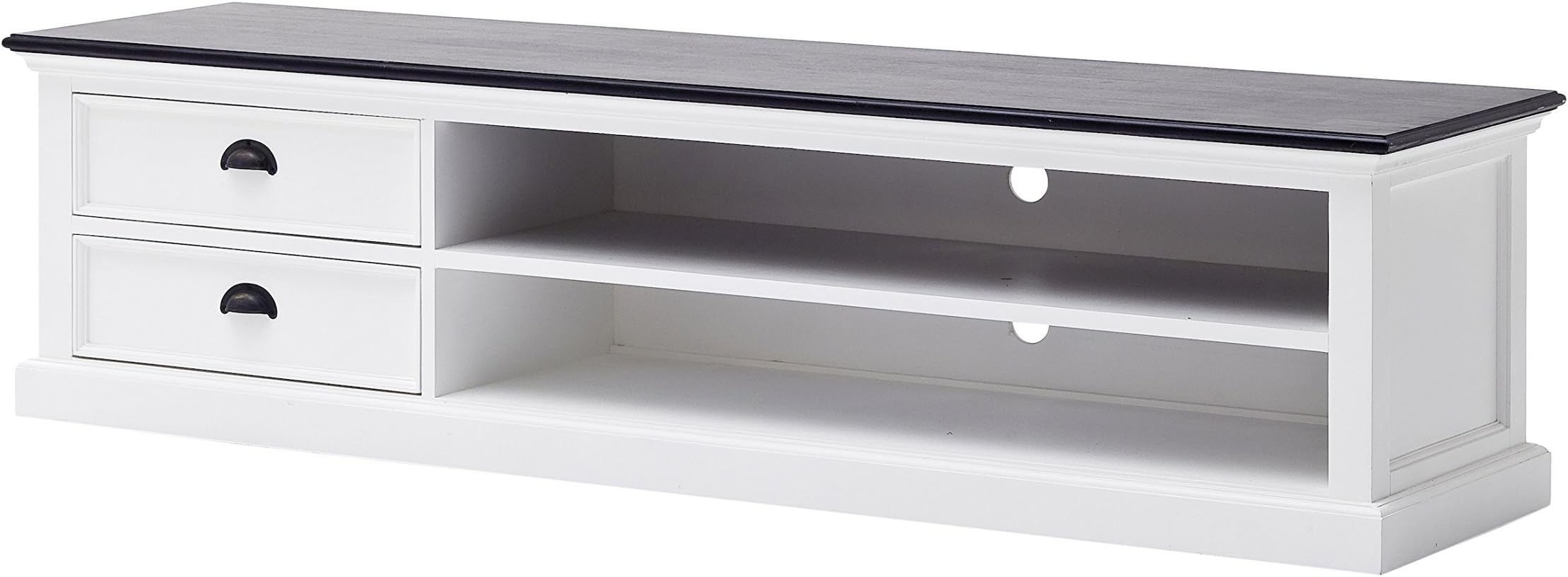 NovaSolo Halifax Contrast Pure White Mahogany Wood Large 2-Tier Tv Stand And 2 Drawers