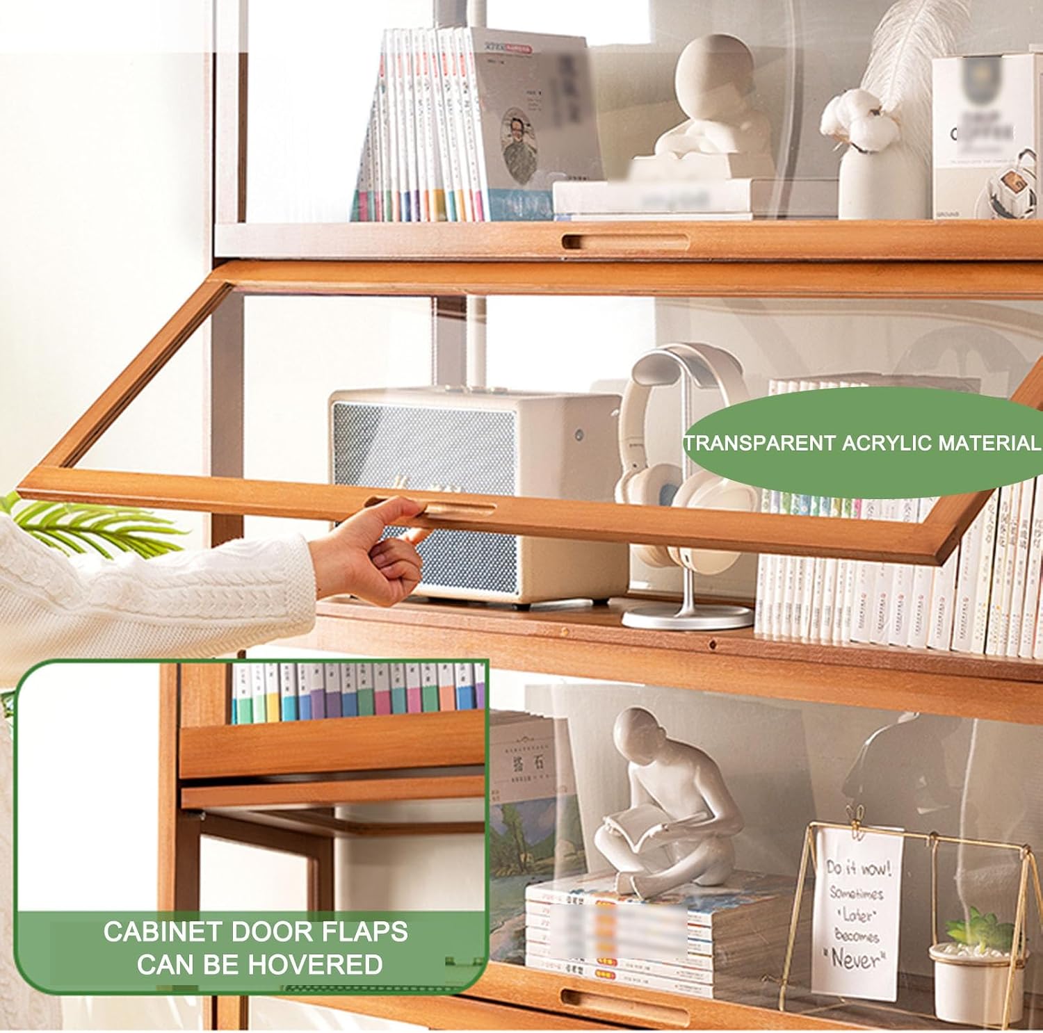 5 Tier Curio Display Cabinet, With Acrylic Glass Door, Natural Bamboo Display Cases For Collectibles, High Capacity Storage Cabinet With Flip-top Door, for bedroom/Living Room ( Color : A , Size : 172