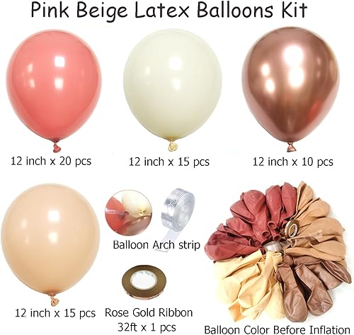 Miniatura 2 de Globos de oro rosa, globos de color rosa polvoriento, 60 globos metálicos cromados de oro rosa de 12 pulgadas, globos de látex retro rosa beige