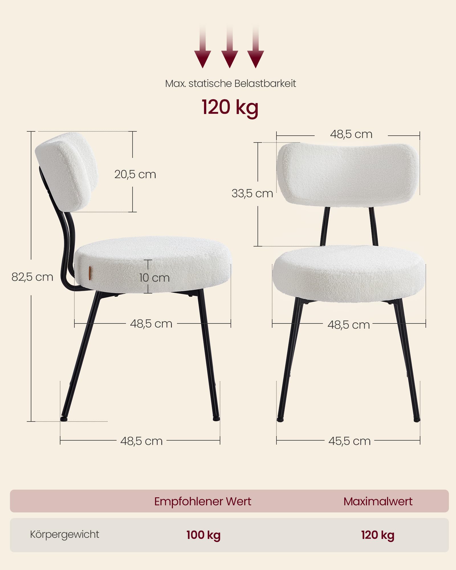Produktbild von VASAGLE Esszimmerstuhl Set VASAGLE Esszimmerstuhl 2er Set - Parsons Stil Mit Sitzkissen Cremeweiß Kautschukholz Stühle