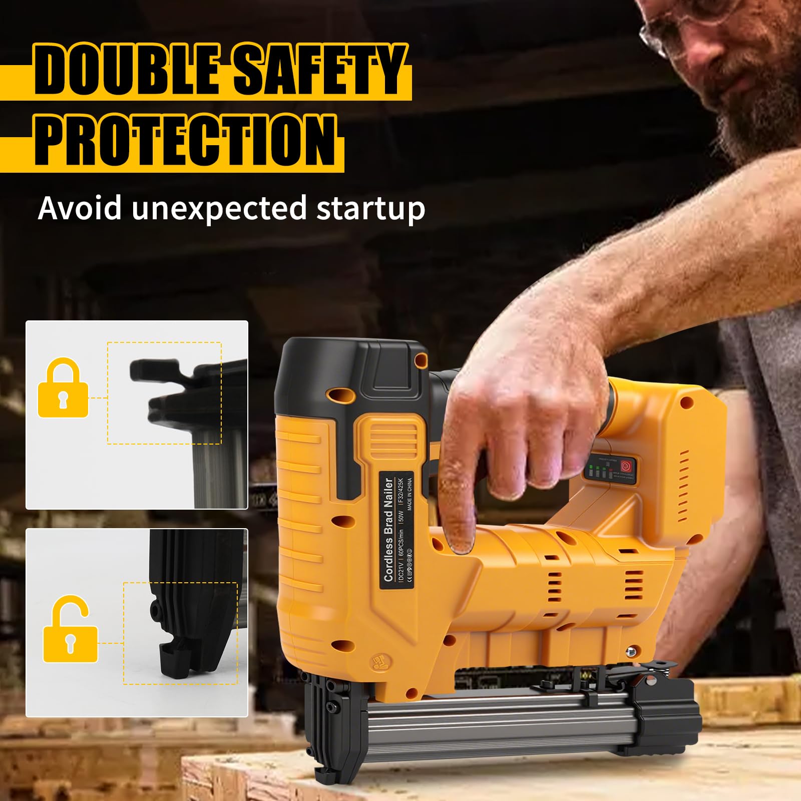 Pistola per unghie da 18 GA compatibile con batteria Dewalt da 20 V, chiodatrice elettrica senza fili 2 in 1, 500 chiodi e 500 graffette incluse per la lavorazione del legno fai da te (senza batteria)