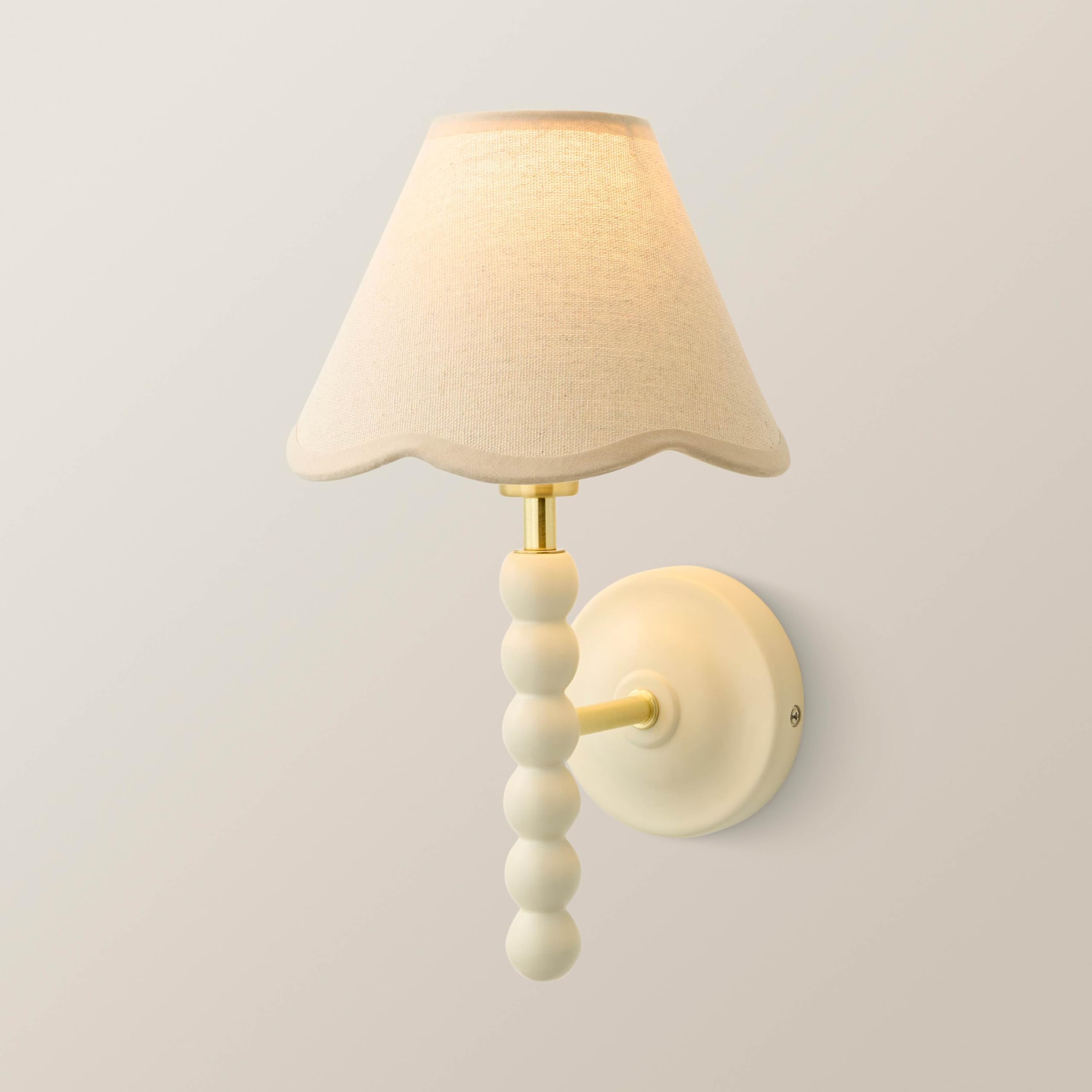 ValueLights | Bobbins Cream Bobble Wall Light and Natural Trim Linen Lamp Shade | Mains Wired