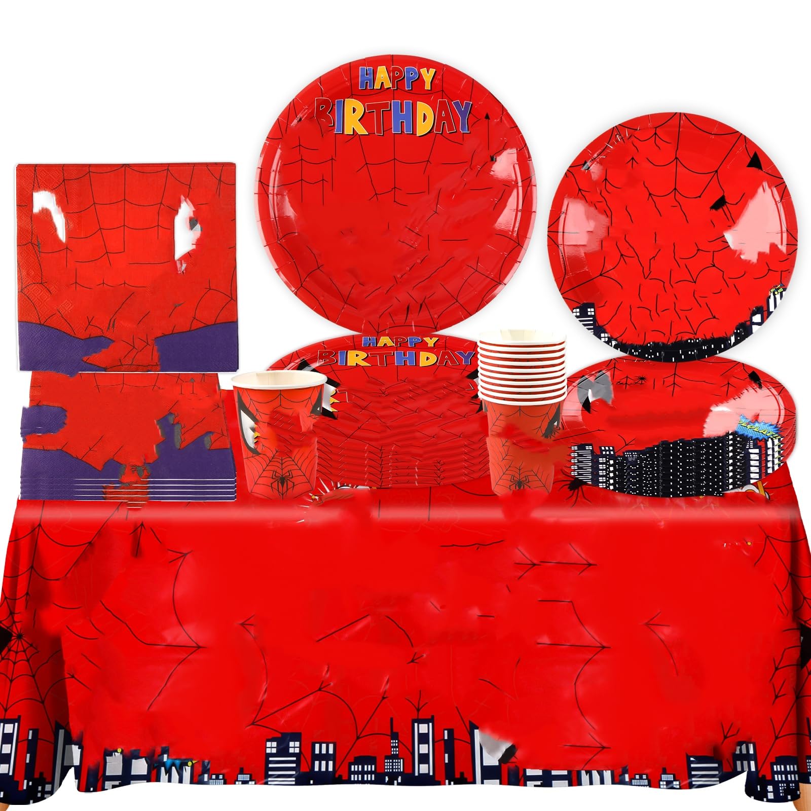 Party Decorations Birthday Tableware Kids- 51PCS Red Birthday Party Decorations Cartoon Themed Party Favor Supplies Paper Plates Cups Napkins Tablecloth for Boys Girls Baby Showers Deco