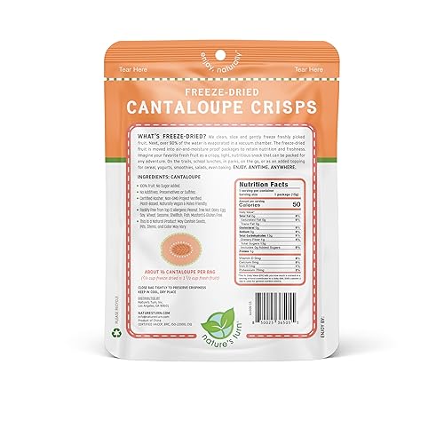Miniatura 3 de Nature's Turn Bocadillos de frutas liofilizadas, melón, perfectos para almuerzos escolares o un aperitivo para llevar, sin azúcar añadido, sin OMG,