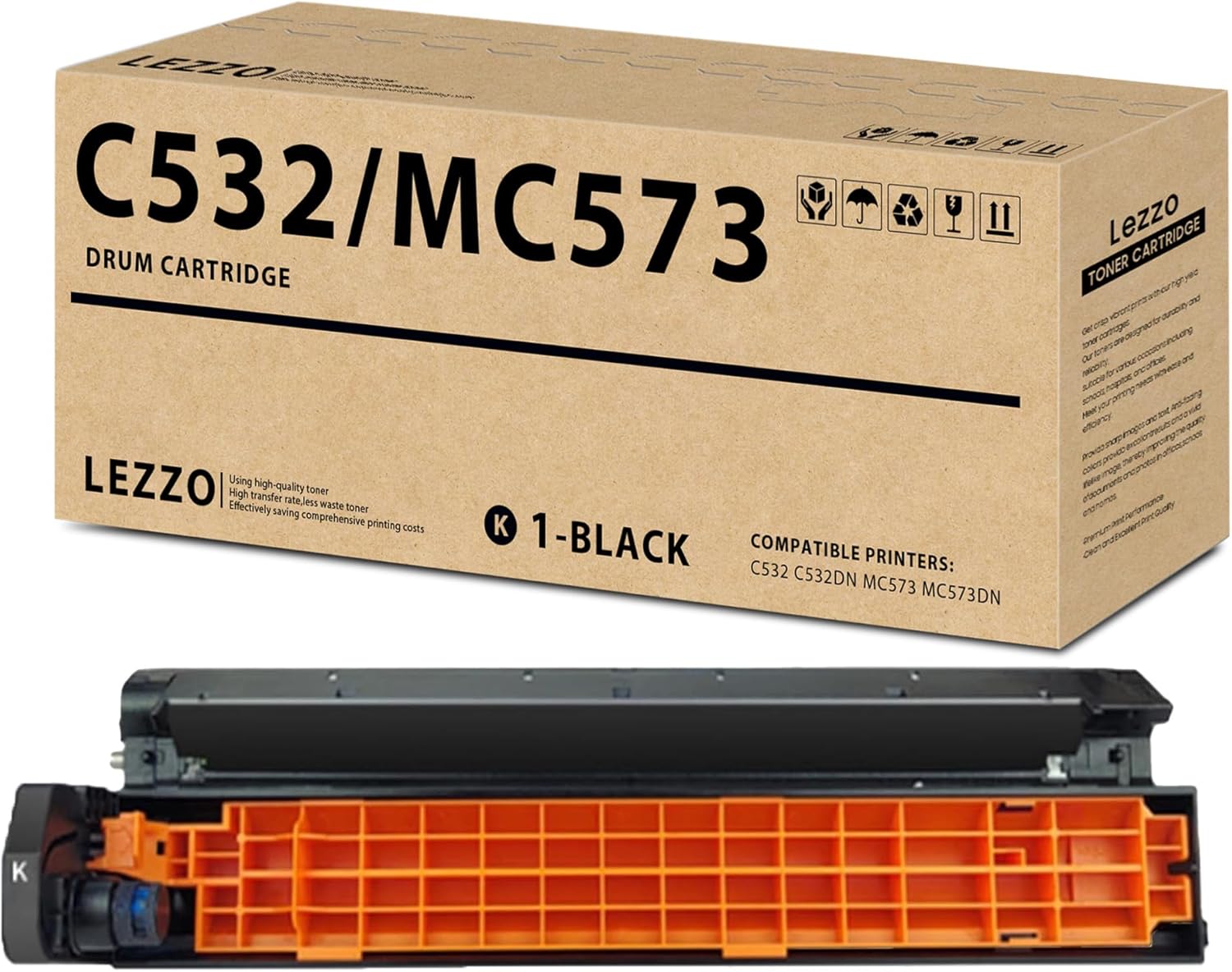 MC573 C532 Drum Unit 1-Pack Black 46484104 46484103 46484102 46484101 Imaging Drum Replacement for OKI C532 C532dn MC573 MC573dn Printer High Yield -20,500 Pages