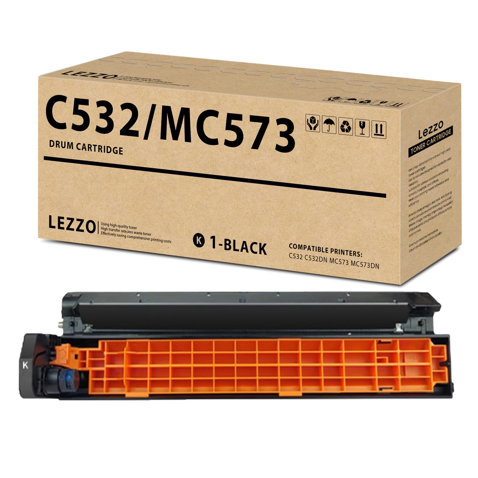 MC573 C532 Drum Unit 1-Pack Black 46484104 46484103 46484102 46484101 Imaging Drum Replacement for OKI C532 C532dn MC573 MC573dn Printer High Yield -