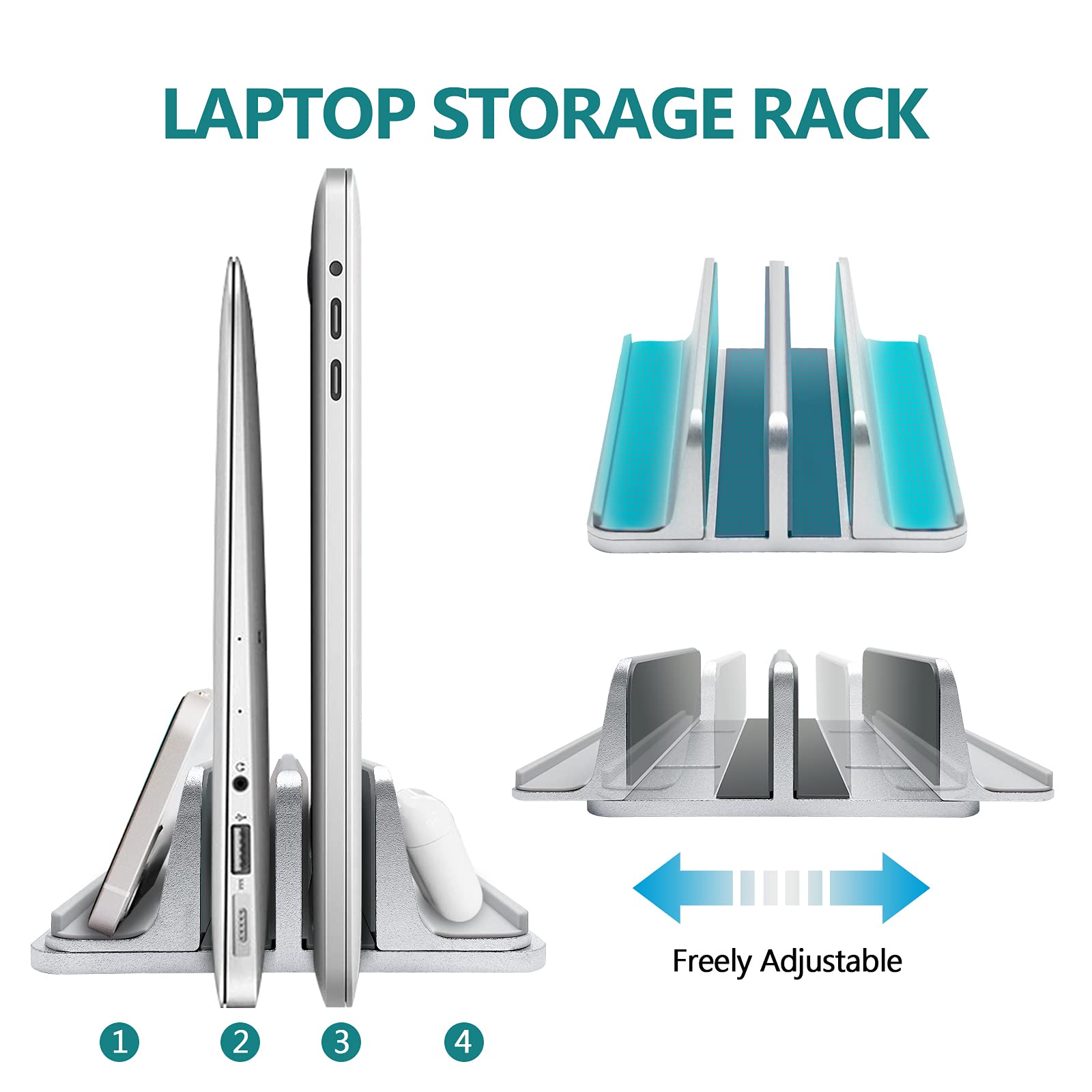 Supporto verticale doppio per laptop, regolabile in alluminio, con 2 slot per tutti i MacBook/Chromebook/Surface/Dell/iPad/Samsung/HP/Lenovo/Air e portatili da gioco fino a 17,5 pollici