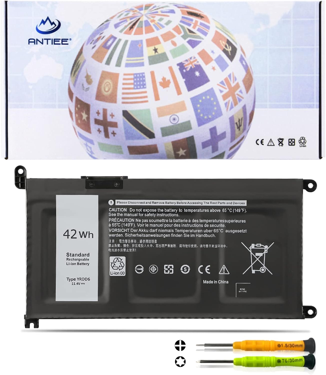ANTIEE 42Wh YRDD6 Battery for Dell Inspiron 7586 5482 5480 5481 5485 5491 5591 5593 3583 3310 2-in-1 3493 3582 3593 3793 5584 5493 5585 5594 5598 Vostro 3491 5481 5581 5490 5590 0YRDD6 VM732 1VX1H