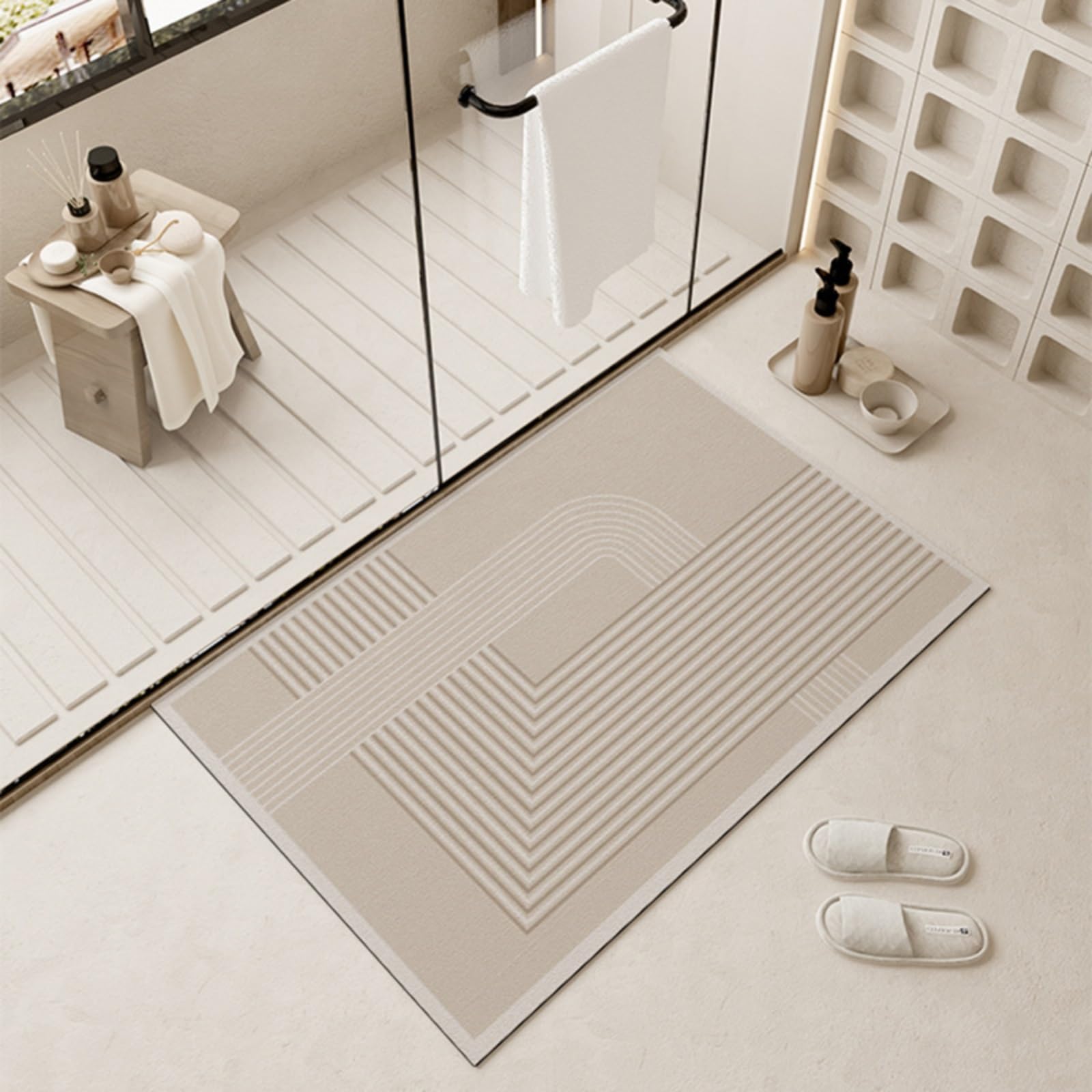 Tapis de bain fin 80x120 cm avec dessous en caoutchouc antidérapant pour douche
