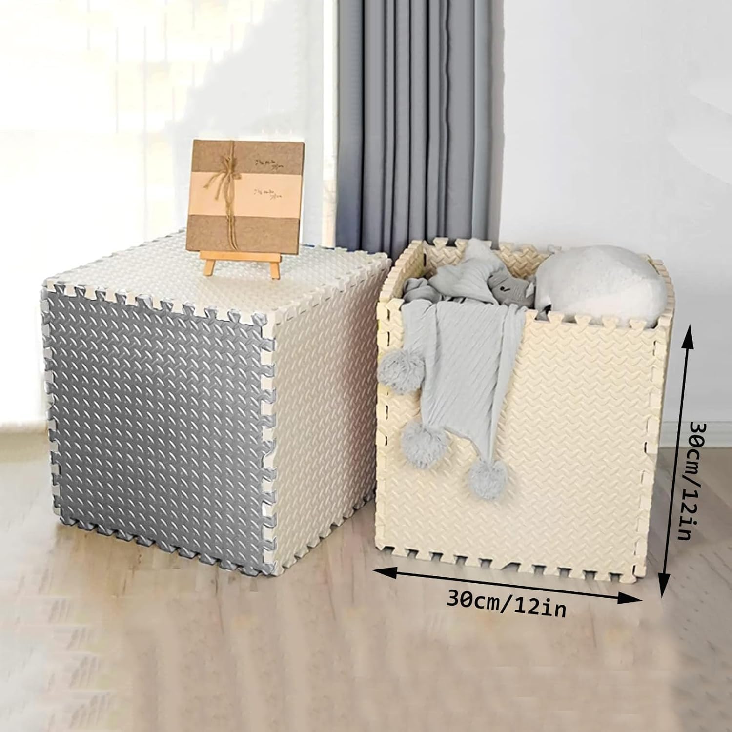 TIST 48pcs Foam Interlocking Floor Mats 30x30cm Puzzle Foam Play Mats Square Multicolor Sensory Mat(White+Light Green+Light Blue)