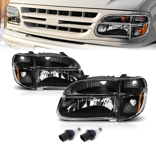 AmeriLite for 1995-2001 Ford Explorer Black OE Replacement Headlights w/Corner Parking Turn Signal Lamp Set - Passenger and Driver Side