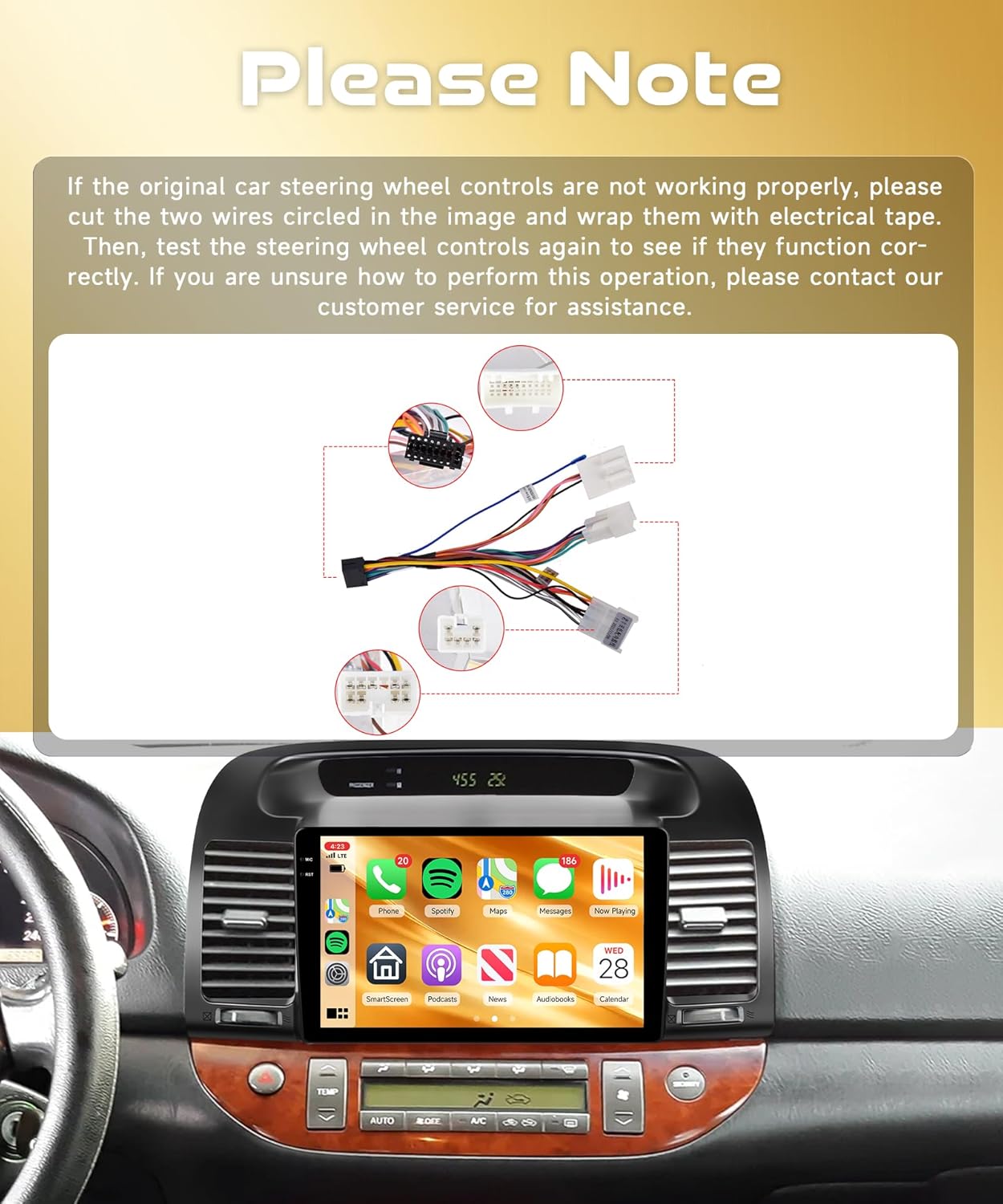 4G+64G Android Car Radio for Toyota Camry 2000-2006 with Wireless CarPlay Android Auto, 9 Inch Touchscreen Car Stereo Mirror Link GPS Navigation WiFi Bluetooth FM RDS EQ SWC Backup Camera