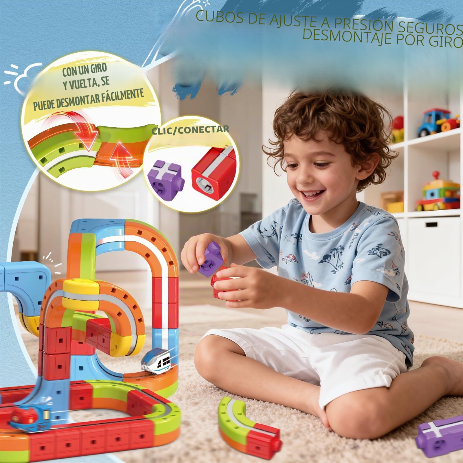 YESHIN Juego de tren eléctrico de ferrocarril, juego de tren eléctrico con diseño 3D de gravedad, ferrocarril para niños, regalo eléctrico para niños