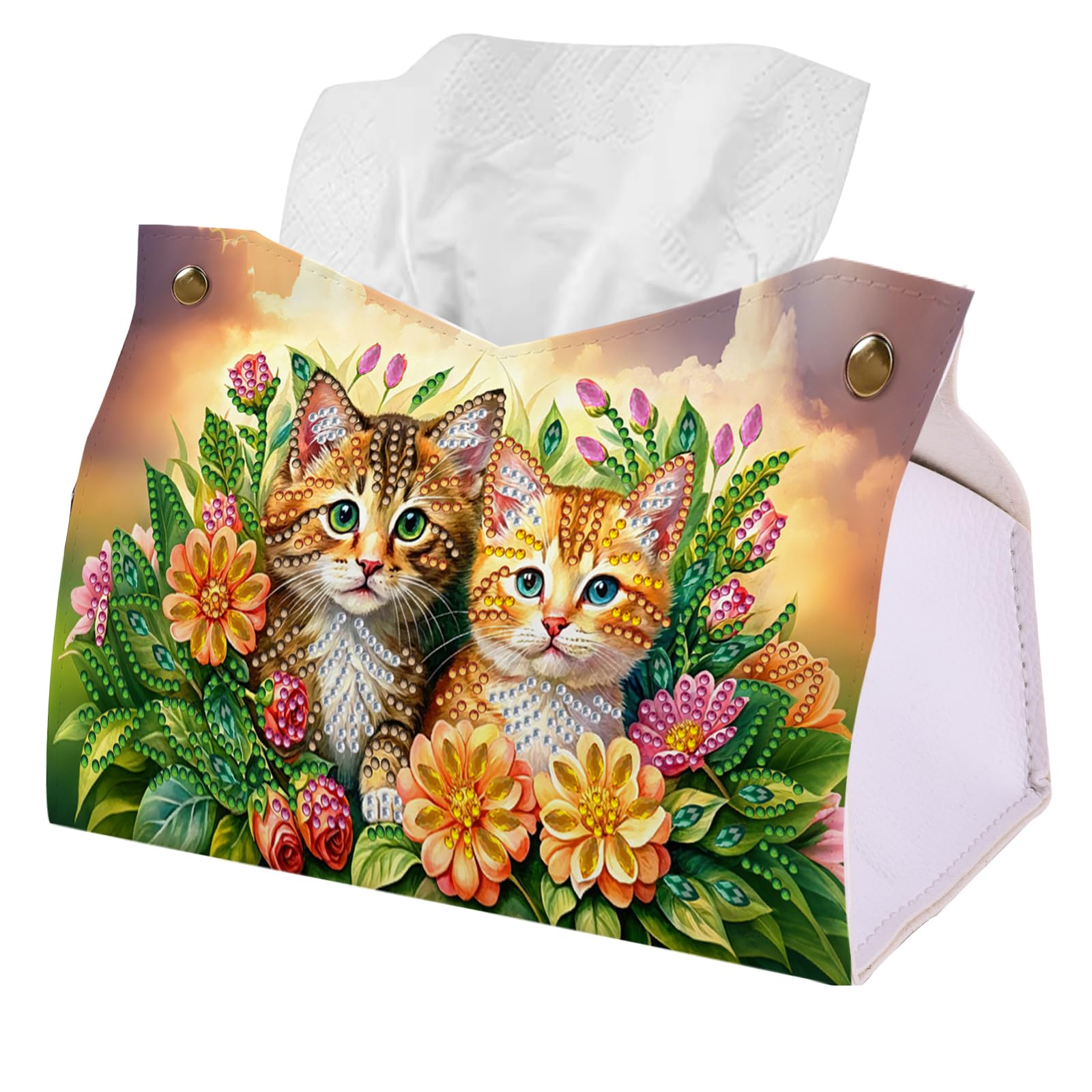 Twin Kittens Bloom DIY Diamond Painting Tissue Box for Adults