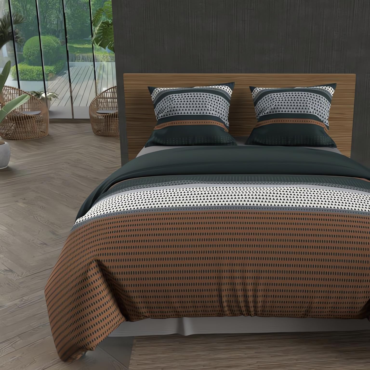Soleil D'ocre Brick Thales Cotton Duvet Cover Set, 57 Thread Count, 240 X 220 Cm,