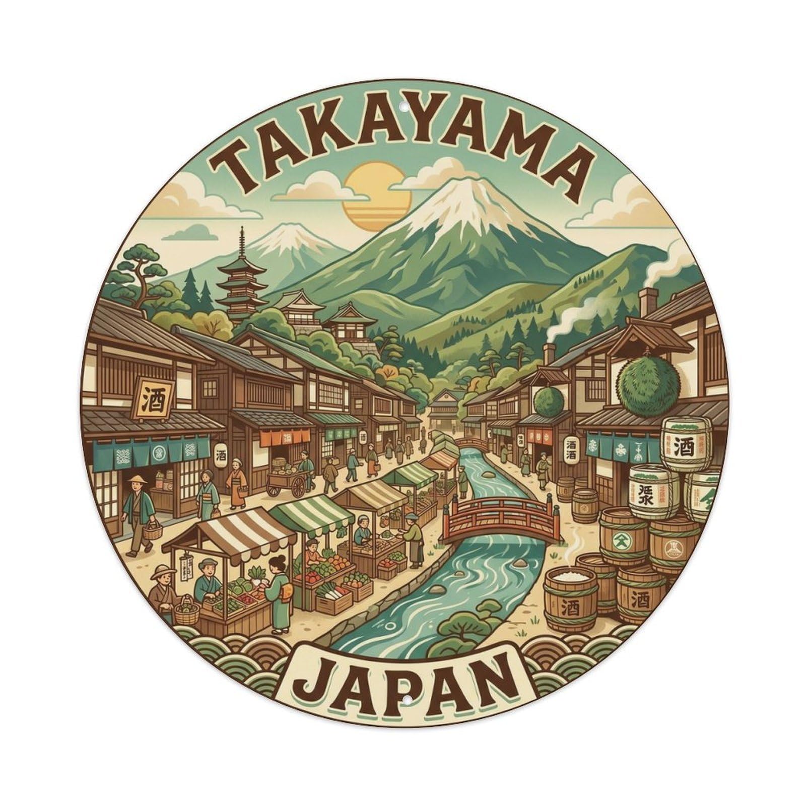Yrnq 8X8inch Vintage Style Vintage Travel Japan Takayama Old Town Metal Tin Sign
