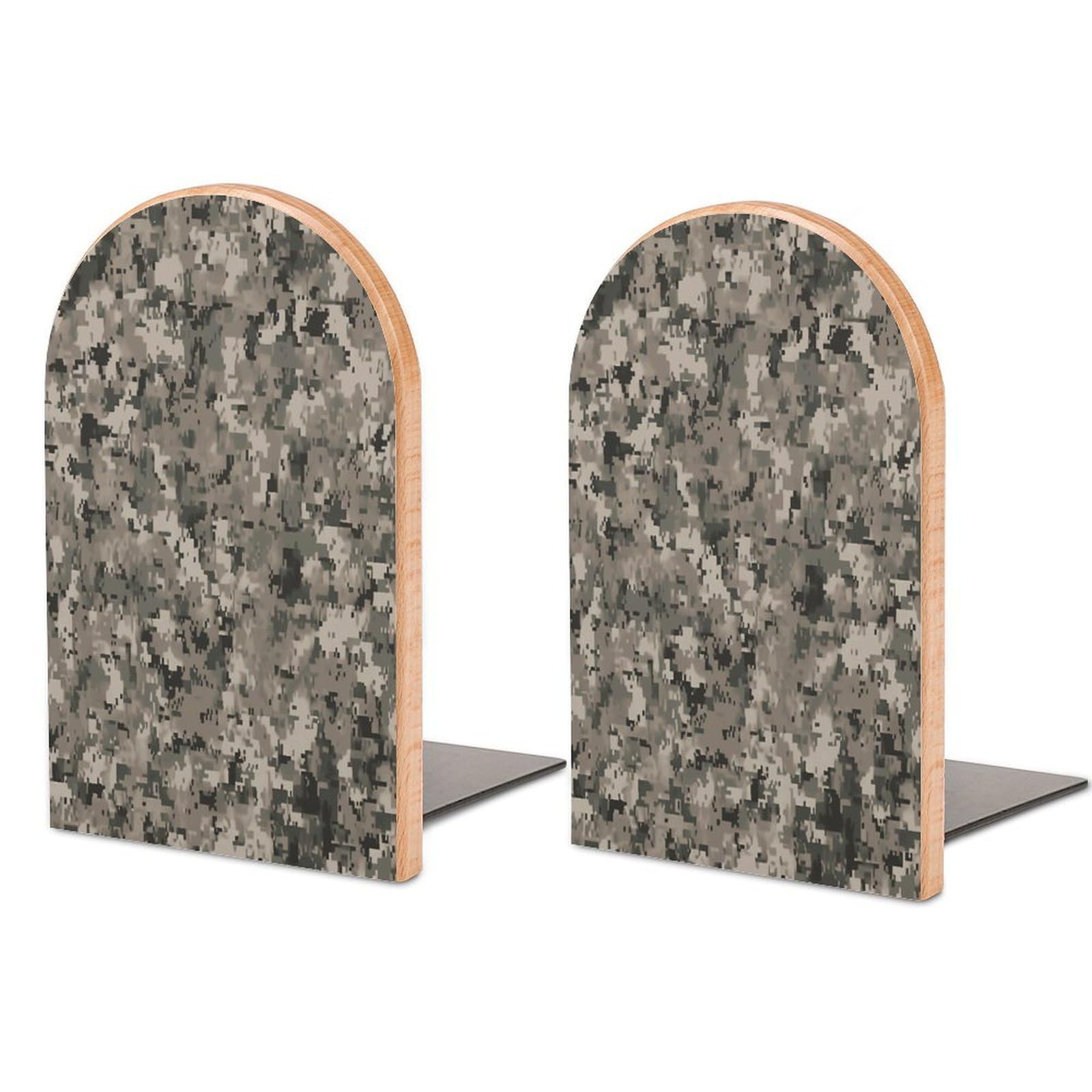 Army Digital Camouflage Bookend for Shelves Fashion Modern Wood Book End with Non-Slip Metal Base Universal Economy Bookend Book Organizer for Home Office Desk Accessories 1 Pair