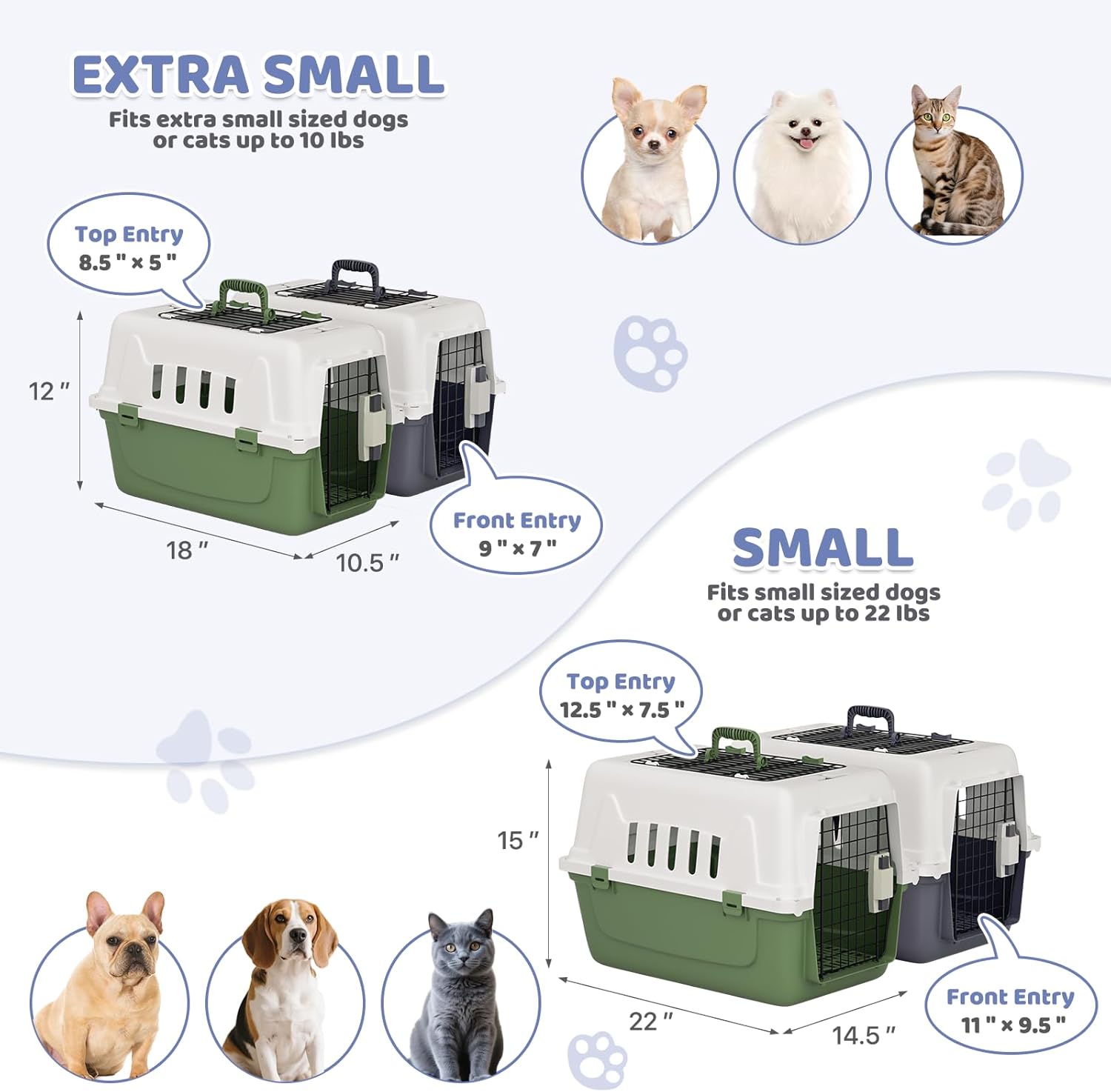 Magshion 22 Inch Hard-Sided Plastic Dog Carrier, 2-Door Top-Loading Kennel for Small Dogs and Cats Longer Traveling, Durable Handle, and 4 Sides Ventilation for Pet Up 22 lbs (White+Grey)