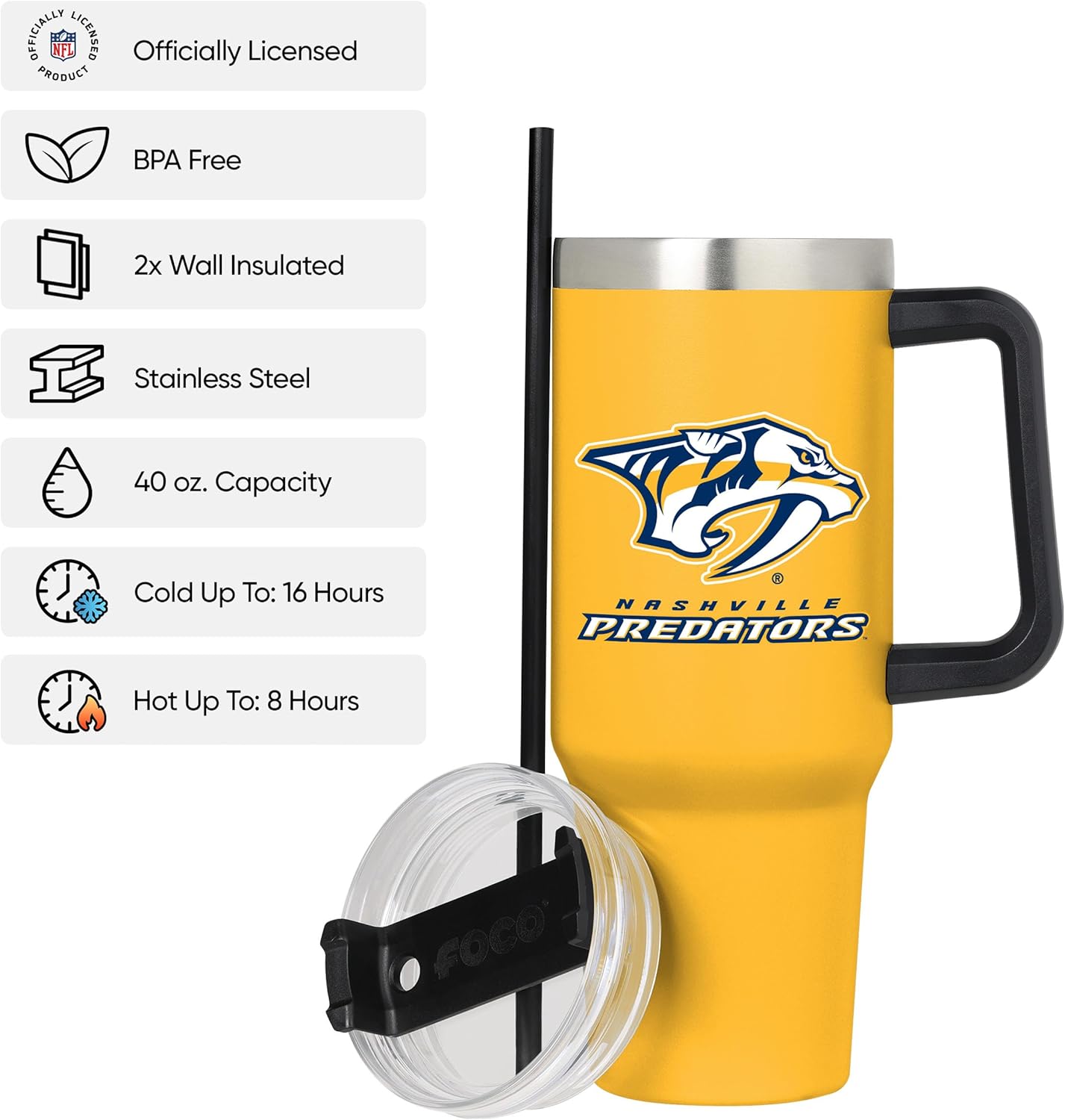 FOCO Nashville Predators NHL 40 oz Team Color XL Tumbler - Image 2