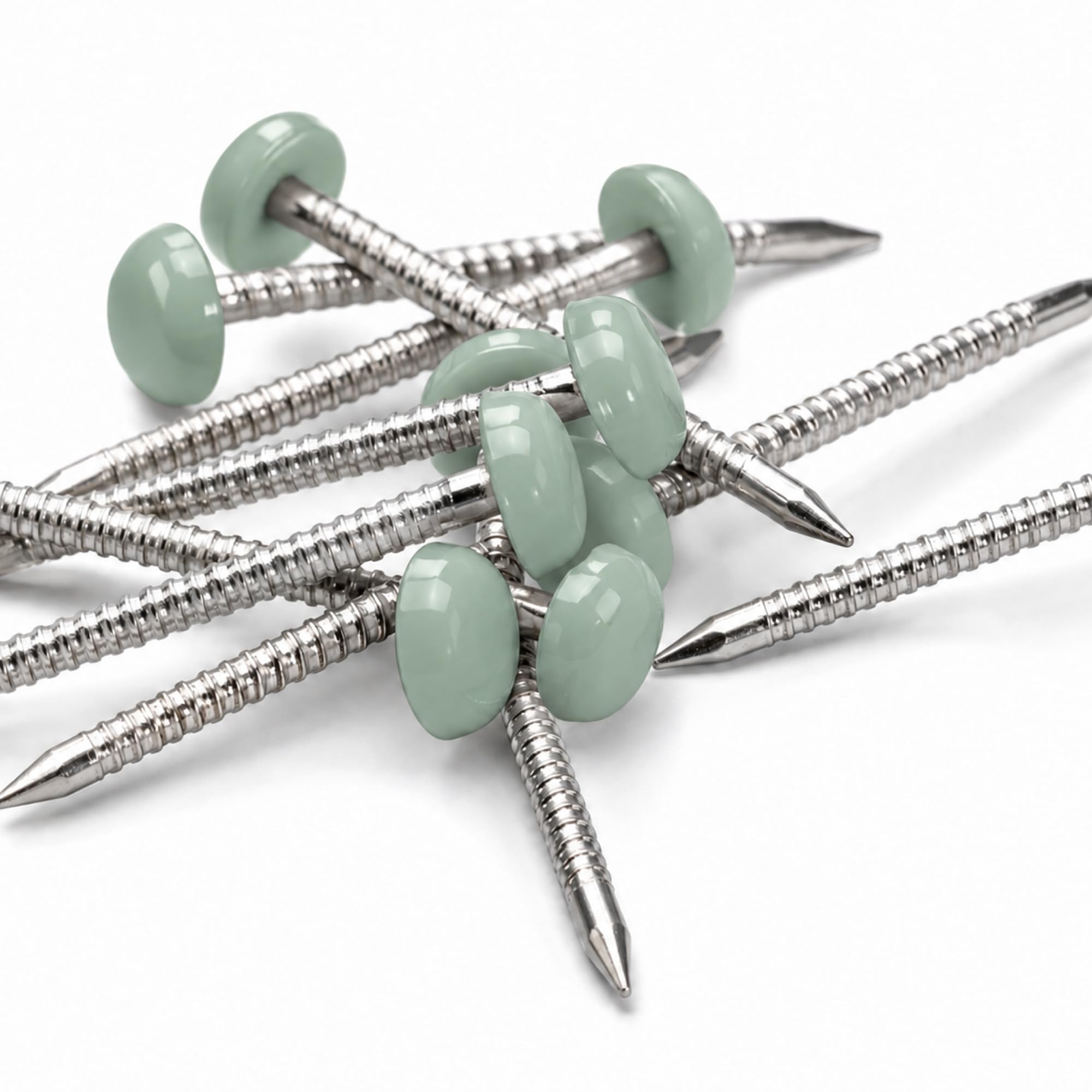 Packing Bat 30mm Chartwell Green Poly Top Pins, Plastic-Headed Stainless Steel Pins for uPVC Fascia, Soffit and Cladding, 100 Pack