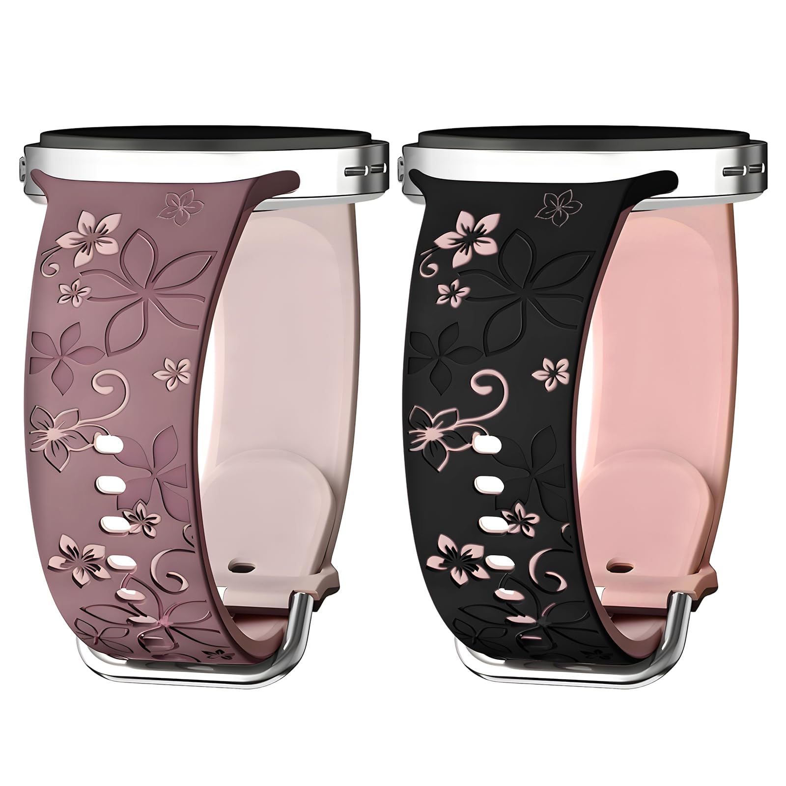 HAYONLIY 2 Pack Two-Tone Flower Engraved Bands Compatible with Samsung Galaxy Watch 8 40mm 44mm Galaxy Watch 8