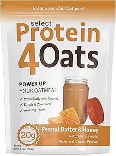 PEScience Select Protein4Oats, Peanut Butter and Honey, 12 Serving, Whey and Casein Blend for Oats and Oatmeal