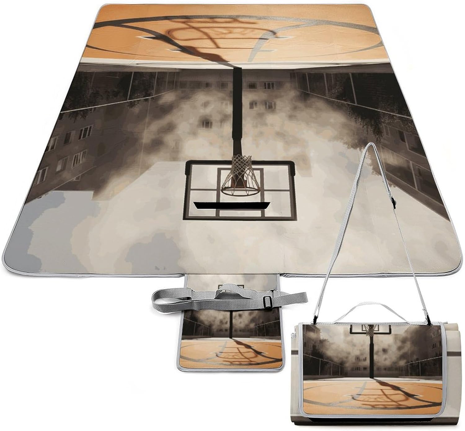 Amazing Basketball Court Waterproof Picnic Blanket 58.3''x58.3'',Portable and Foldable Picnic Mat with Handle,Outdoor Blankets for Lawn Park Beach Travel