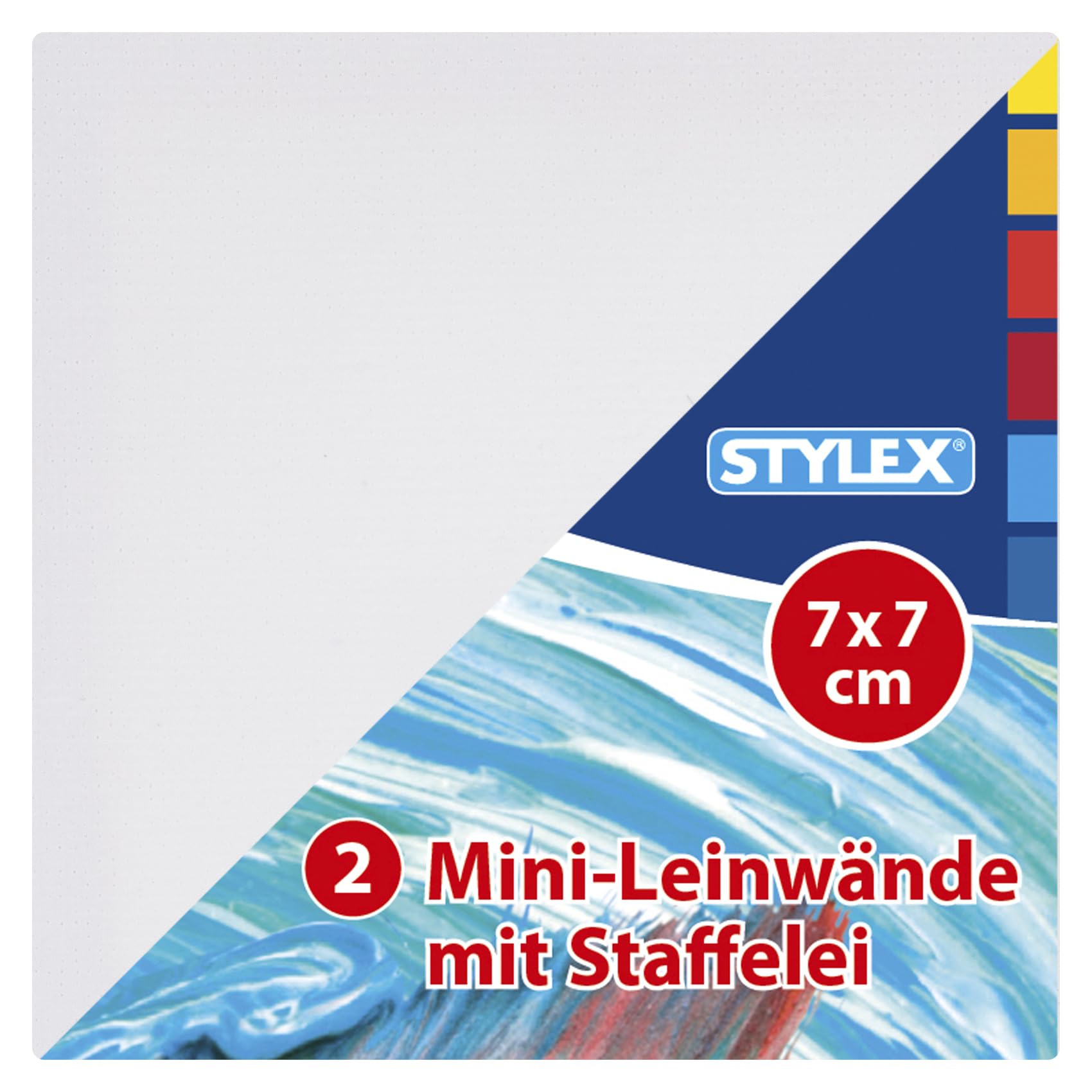 Stylex 28672-P12 - Mini tela con cavalletto, 12 x 2 pezzi rivestiti con tessuto 100% cotone, dimensioni 7 x 7 cm, preparati, cuciti sul retro, per colori a olio, acrilici, guazzo e tempera